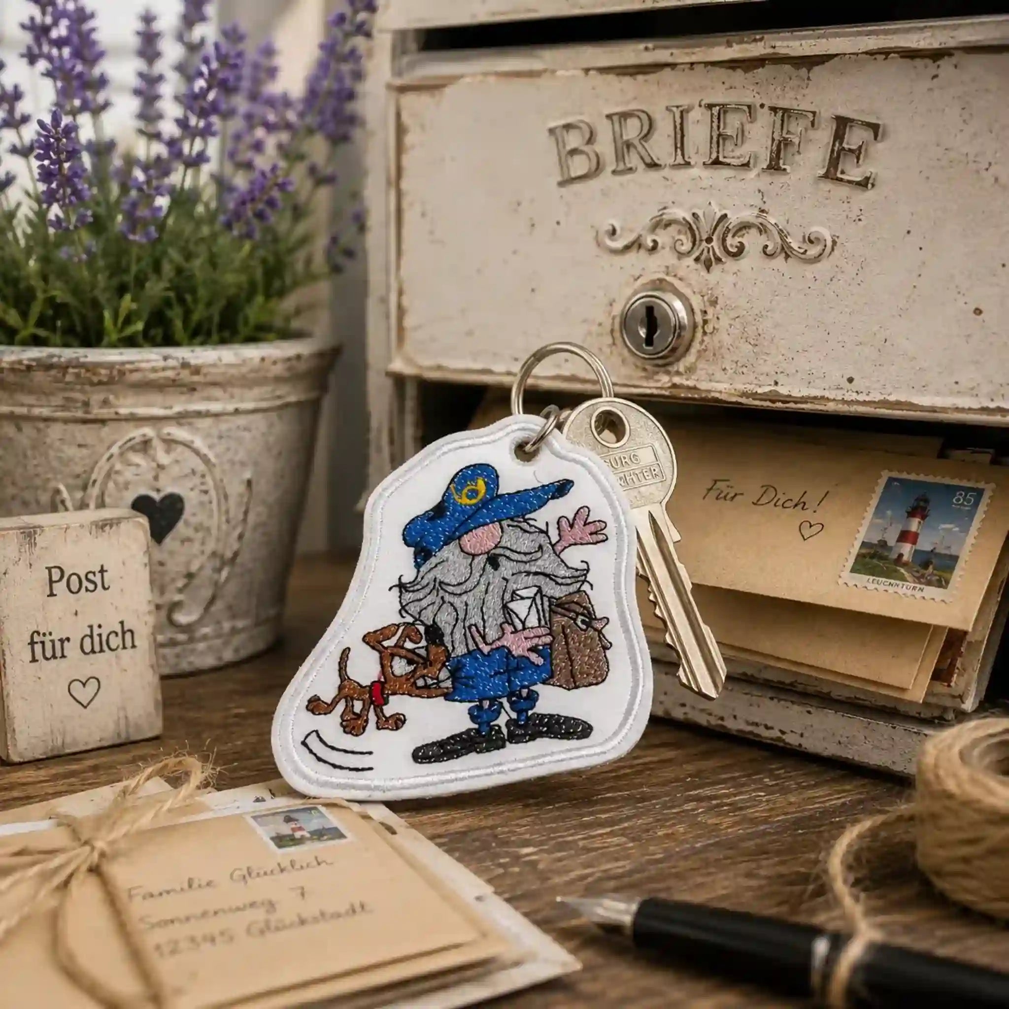 ITH Stickdatei Wichtel und Wichteline Postbote