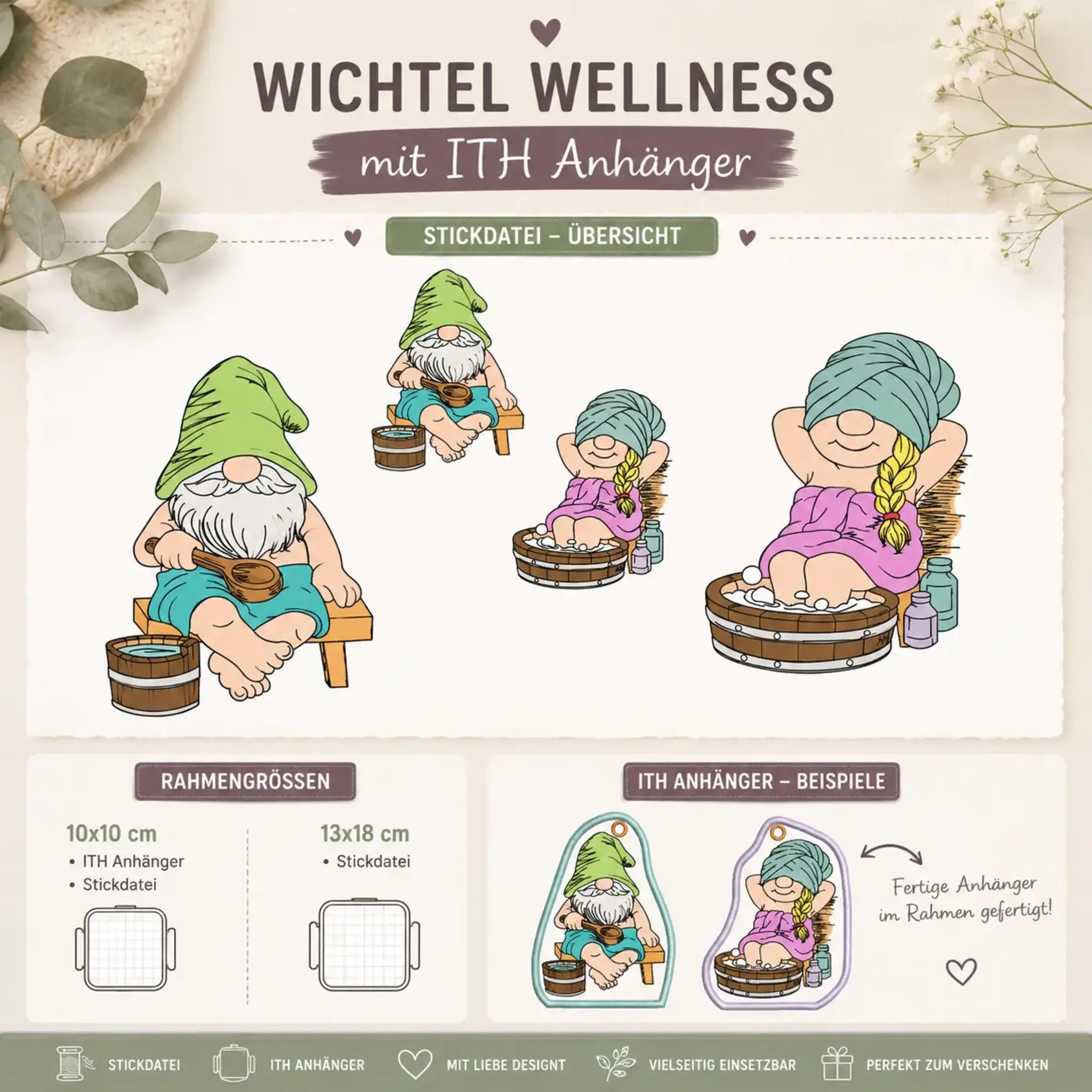 ITH Stickdatei Wichtel Wellness