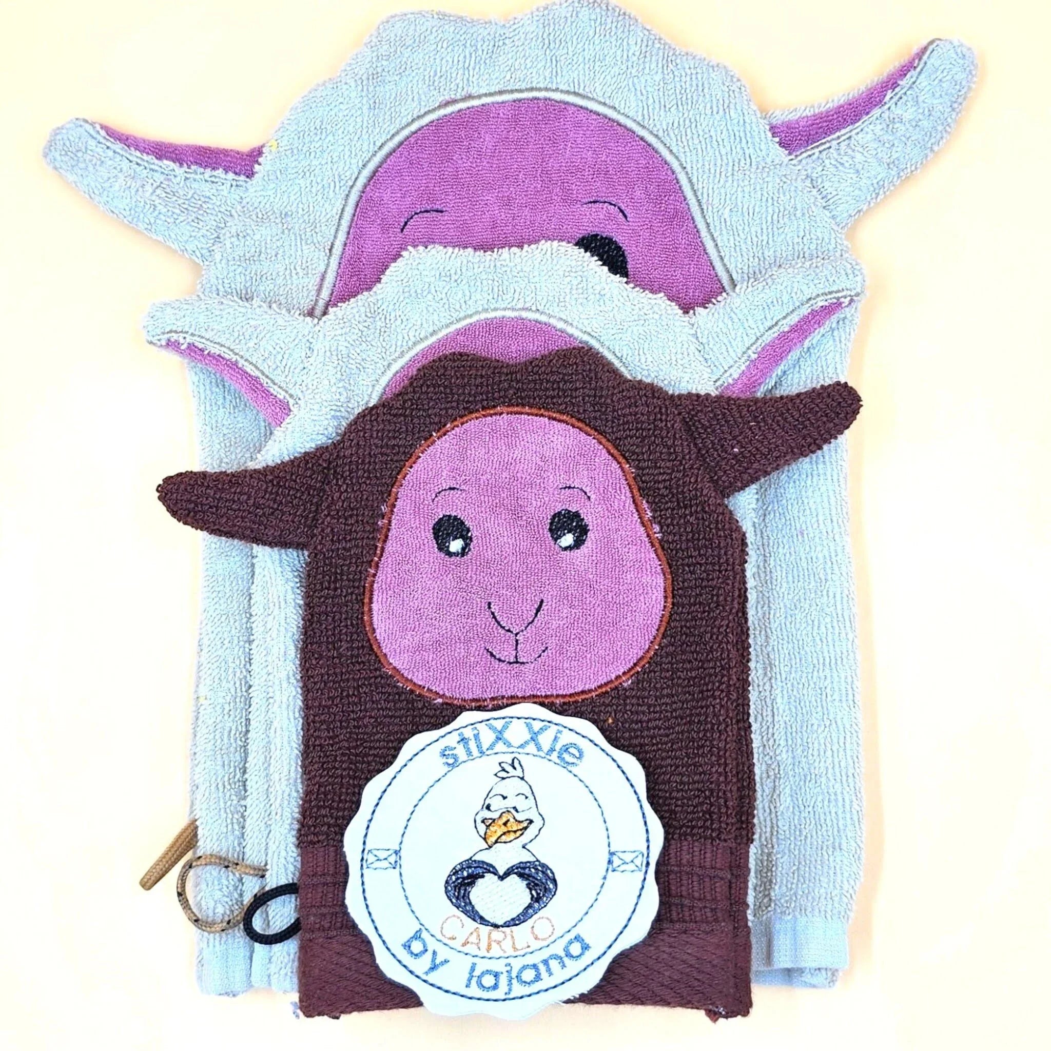 ITH Stickdatei Waschlappen Tiere