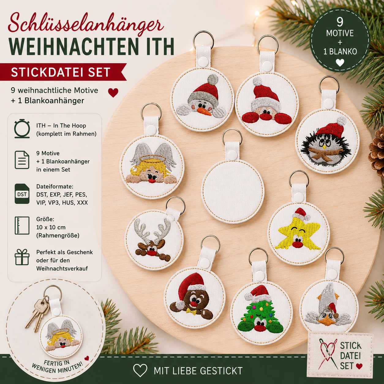 ITH Stickdatei Schlüsselanhänger Weihnachten