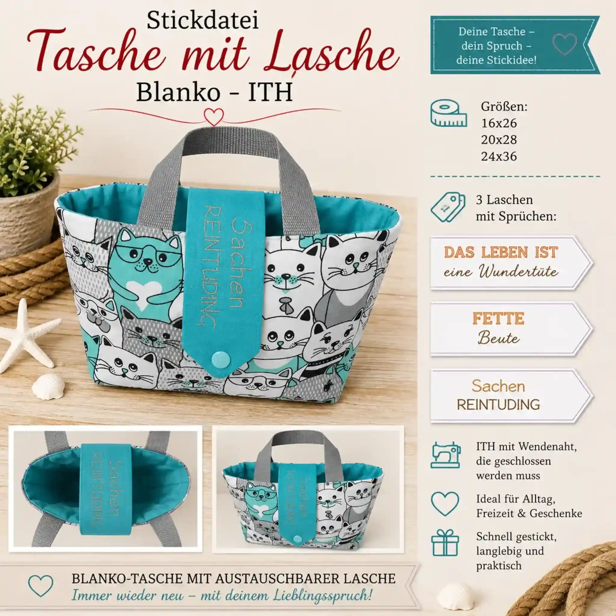 ITH Stickdatei Tasche mit Lasche Blanko