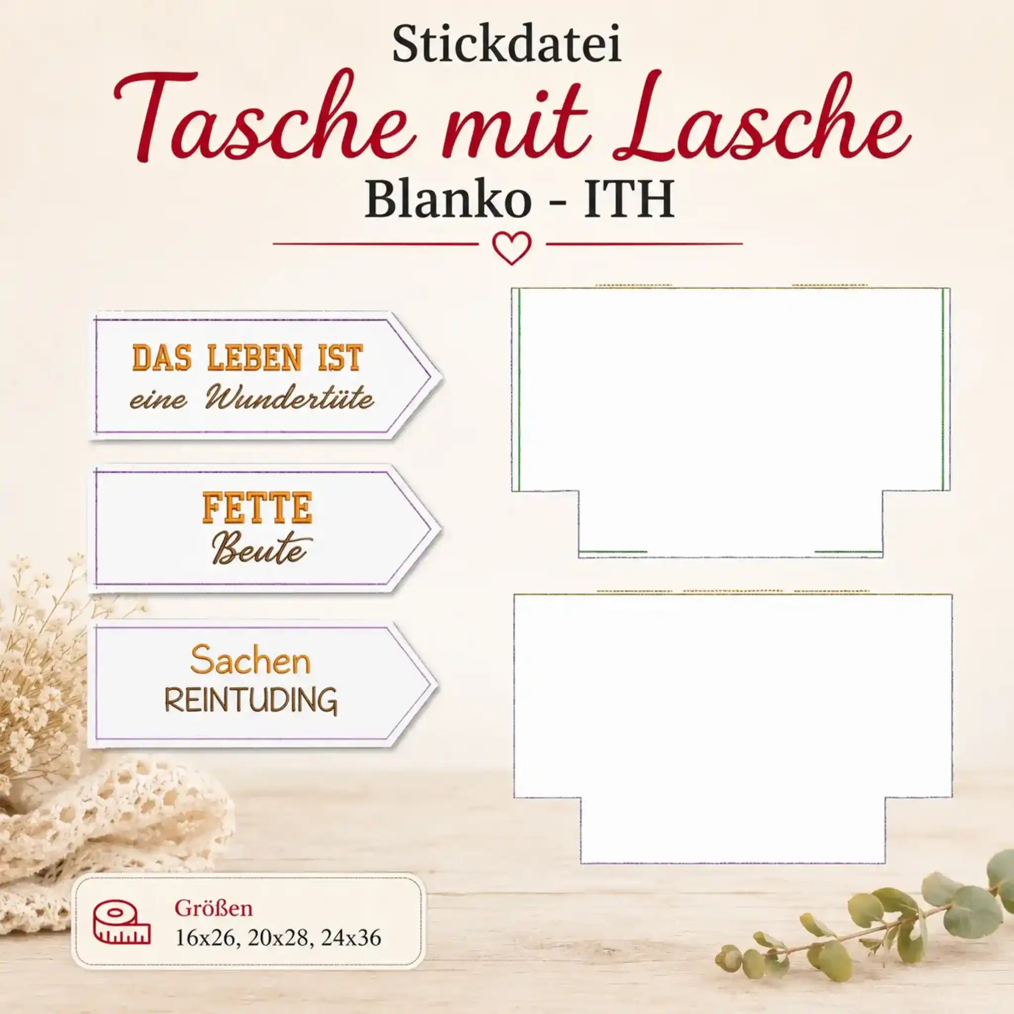 ITH Stickdatei Tasche mit Lasche Blanko
