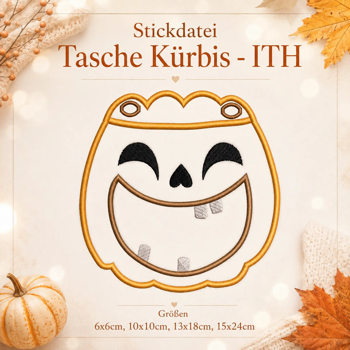 ITH Stickdatei Tasche Halloween Kürbis