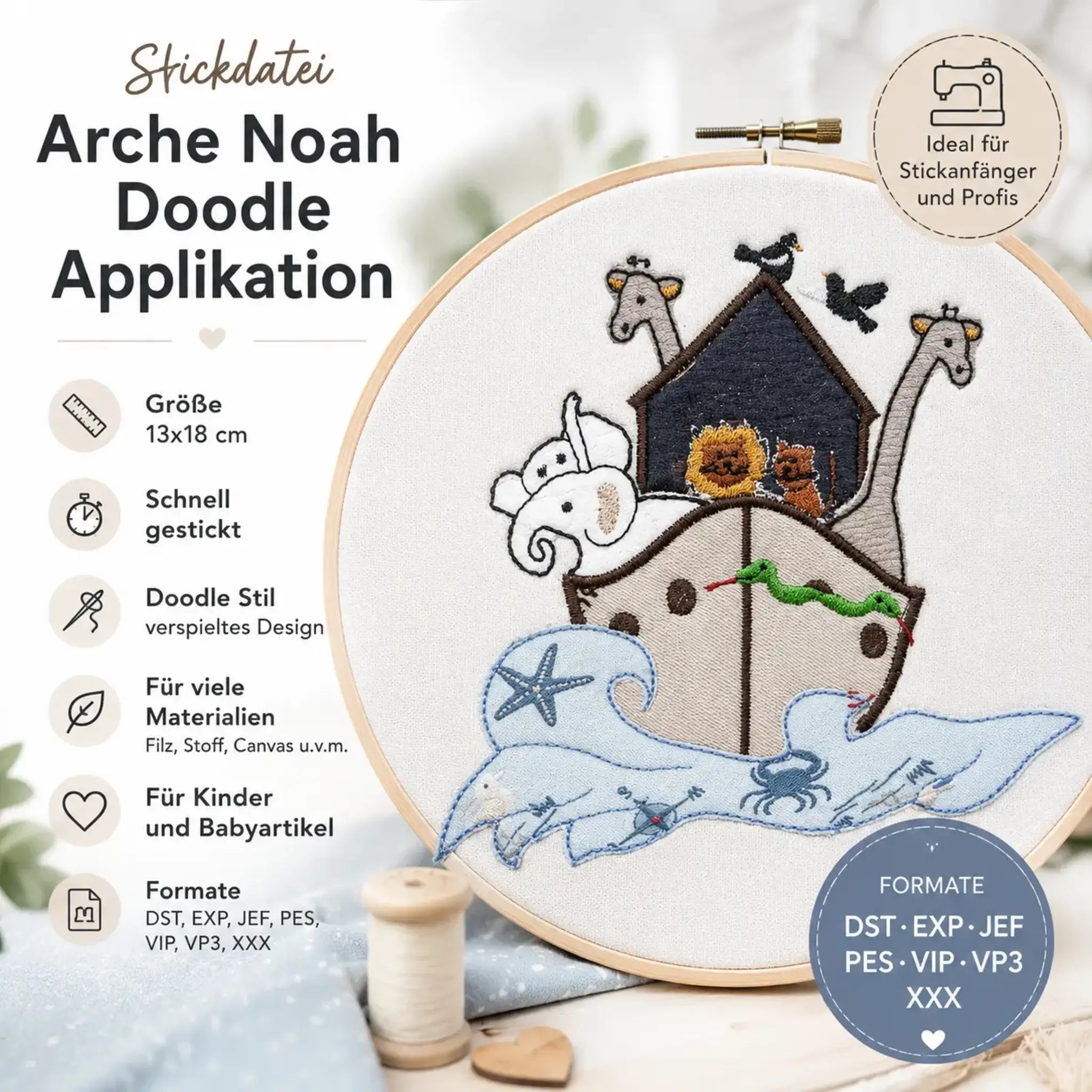 Stickdatei Arche Noah Doodle Applikation