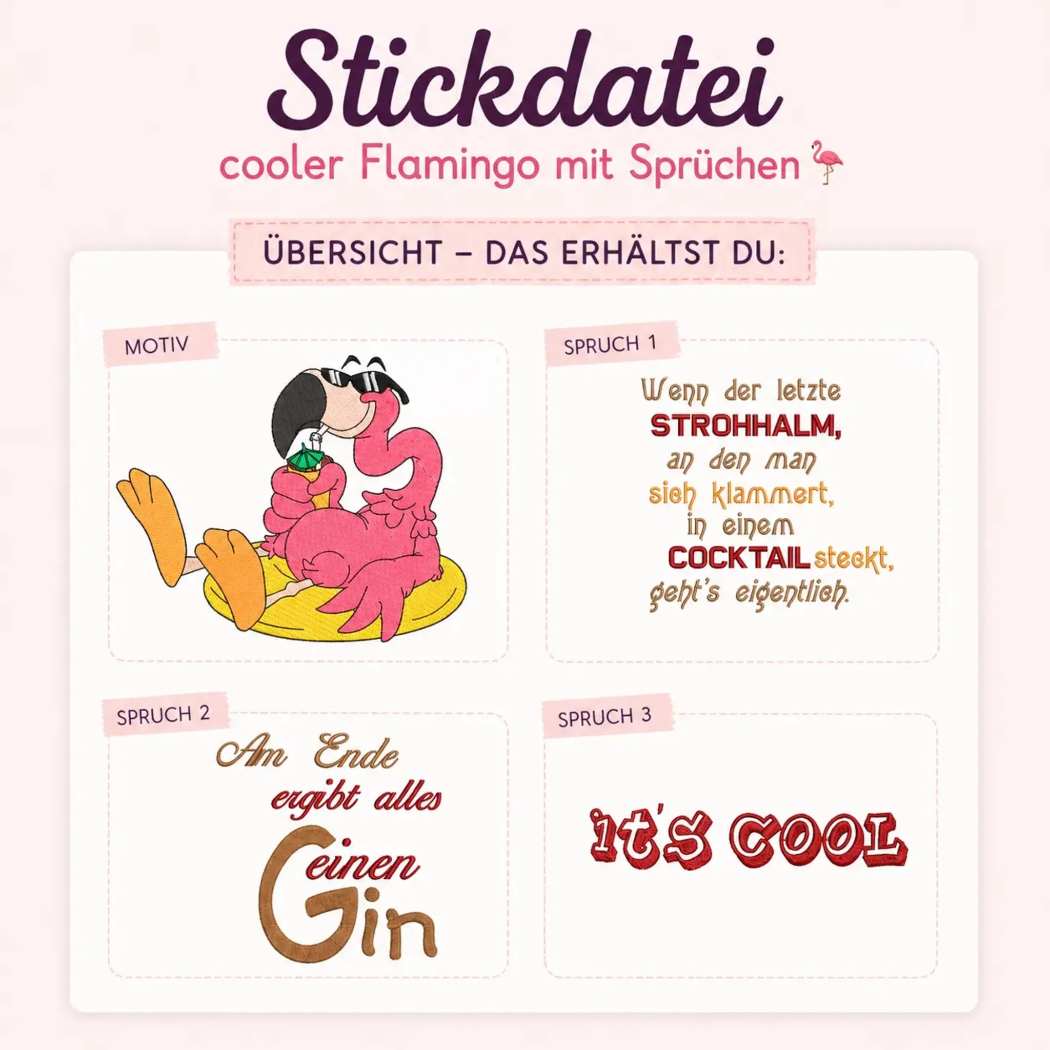 Stickdatei cooler Flamingo mit Sprüchen 🦩