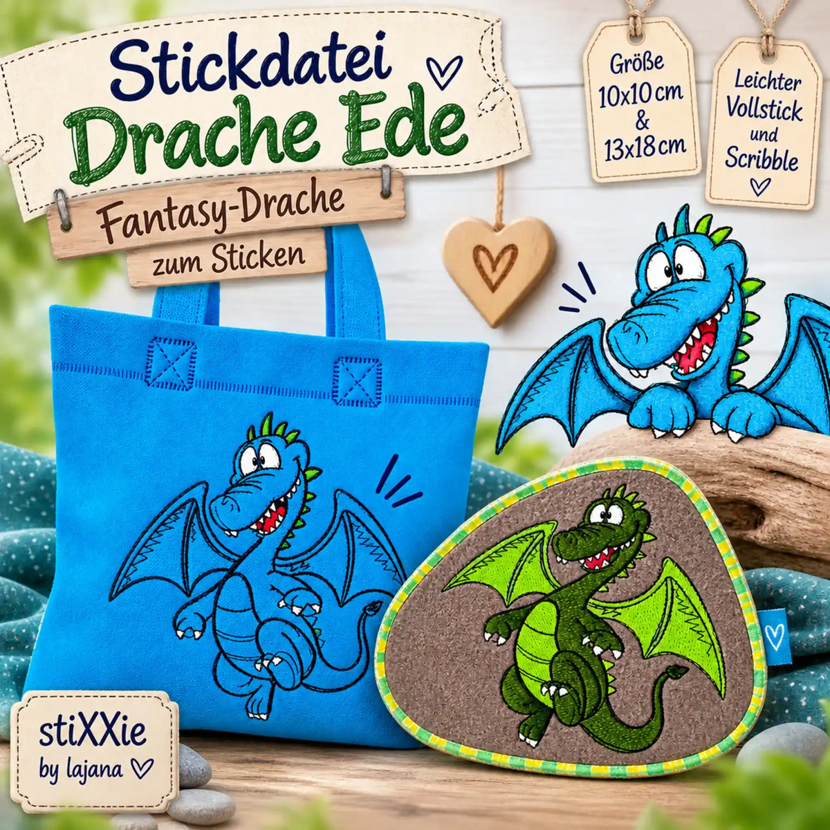 Stickdatei Drache Ede 🐉 – Fantasy-Drache zum Sticken