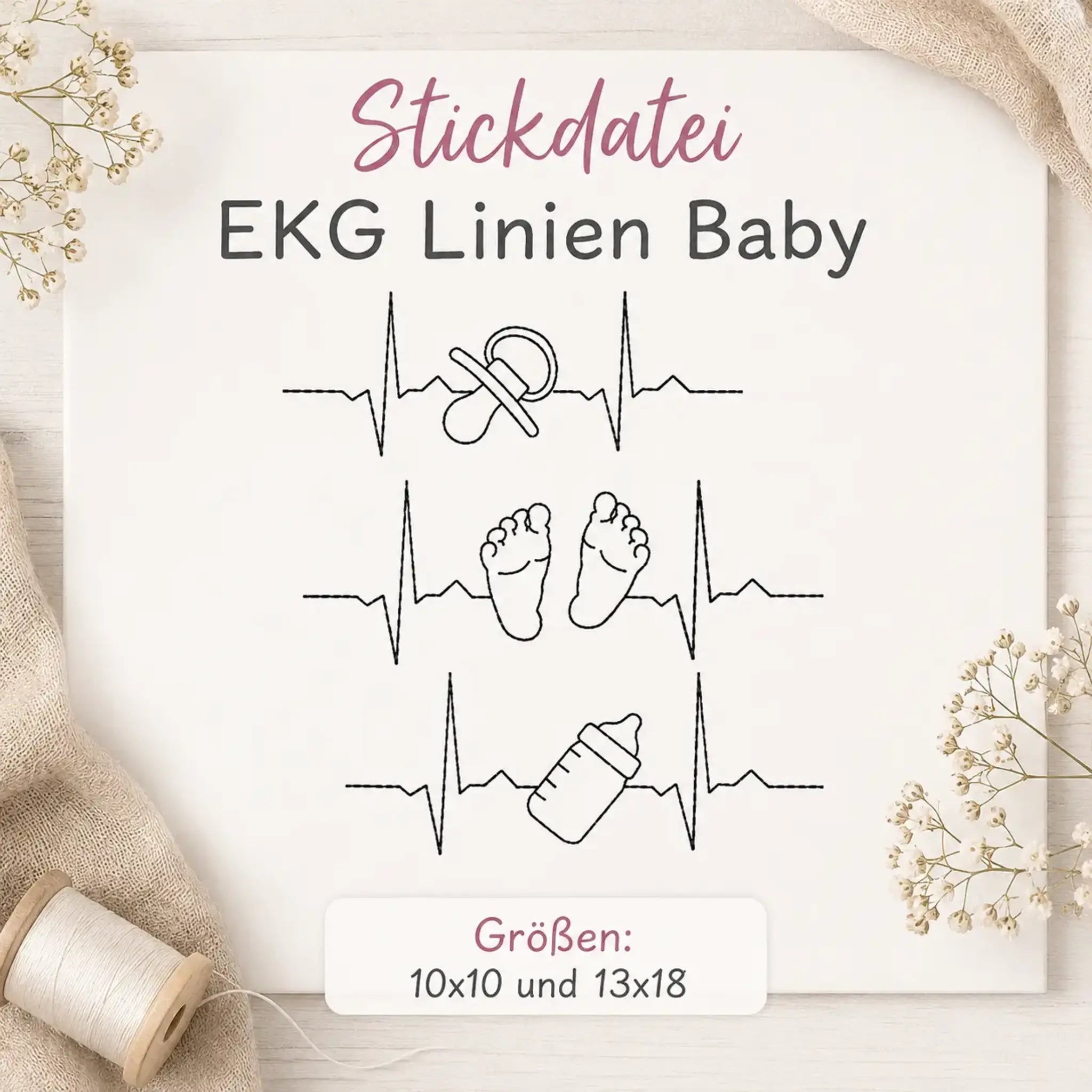Stickdatei EKG Linien Baby