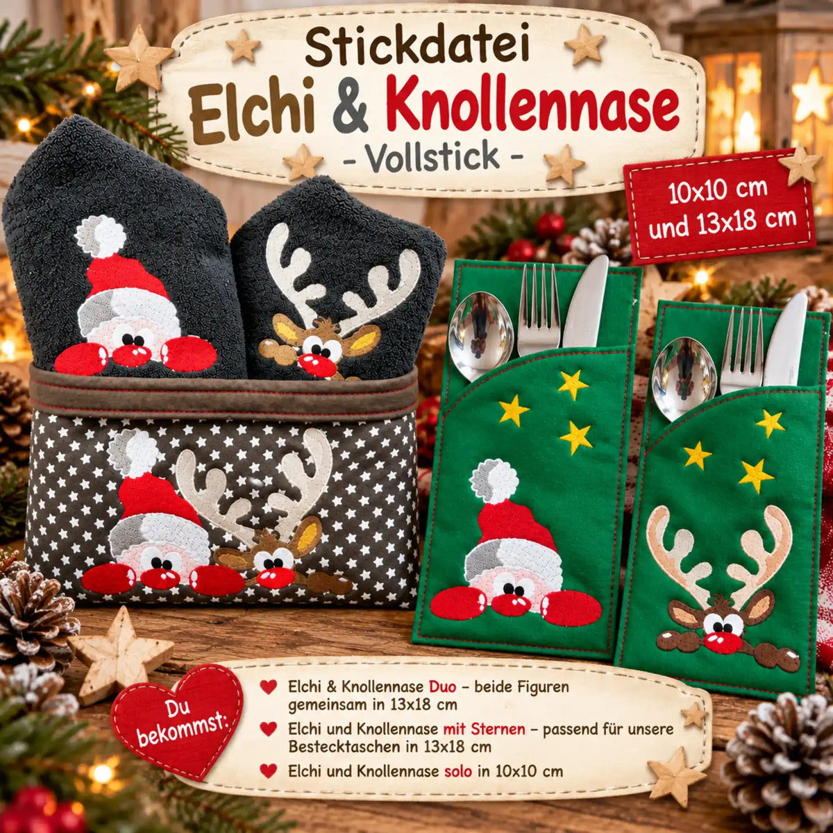 Stickdatei Elchi und Knollennase