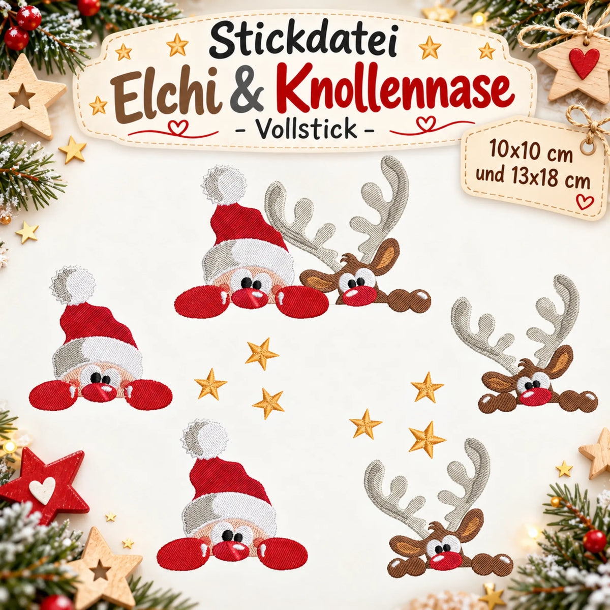 Stickdatei Elchi und Knollennase