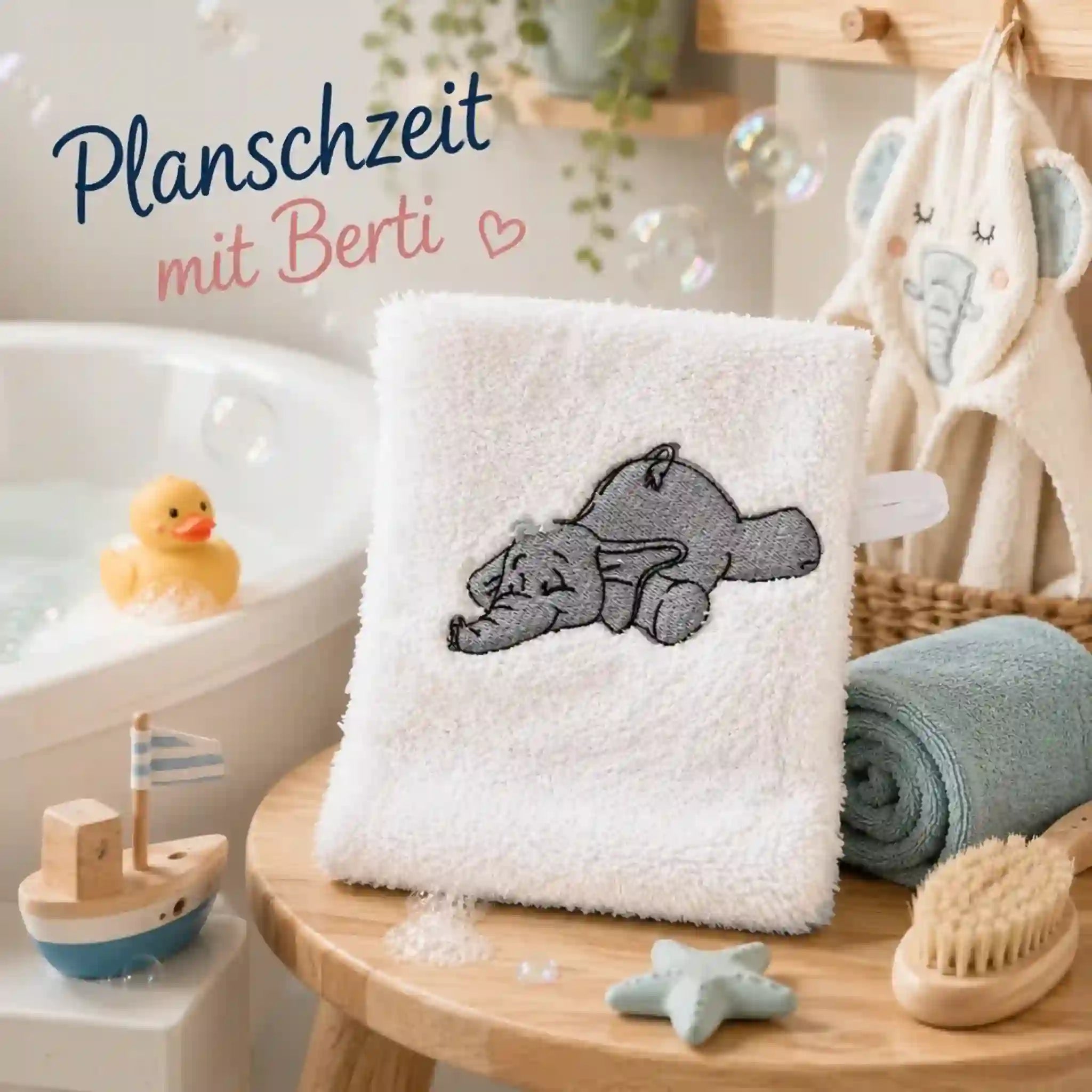Stickdatei Elefant Berti - Vollstick & Doodle-Applikation