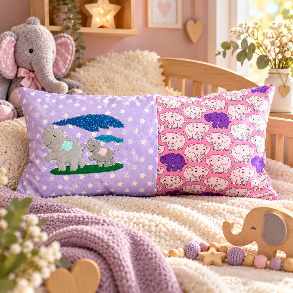 Stickdatei Elefant Elefantenmami mit Baby Doodleapplikation