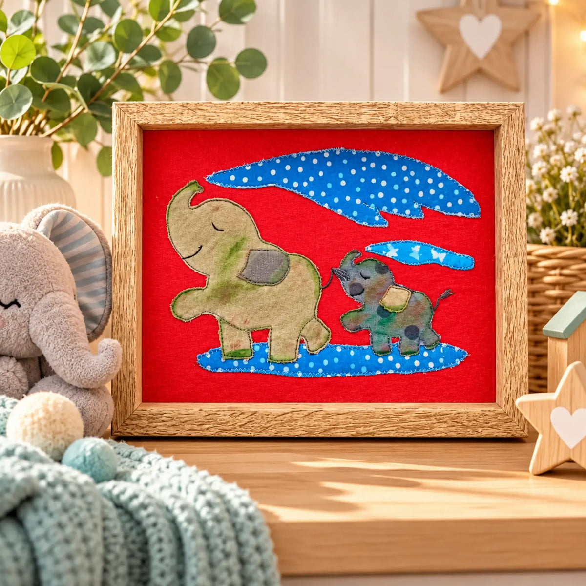 Stickdatei Elefant Elefantenmami mit Baby Doodleapplikation