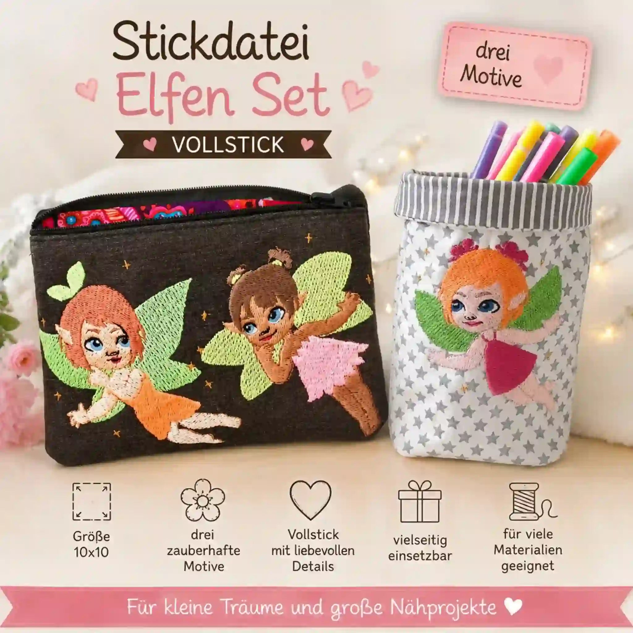 Stickdatei Elfen Vollstick Set