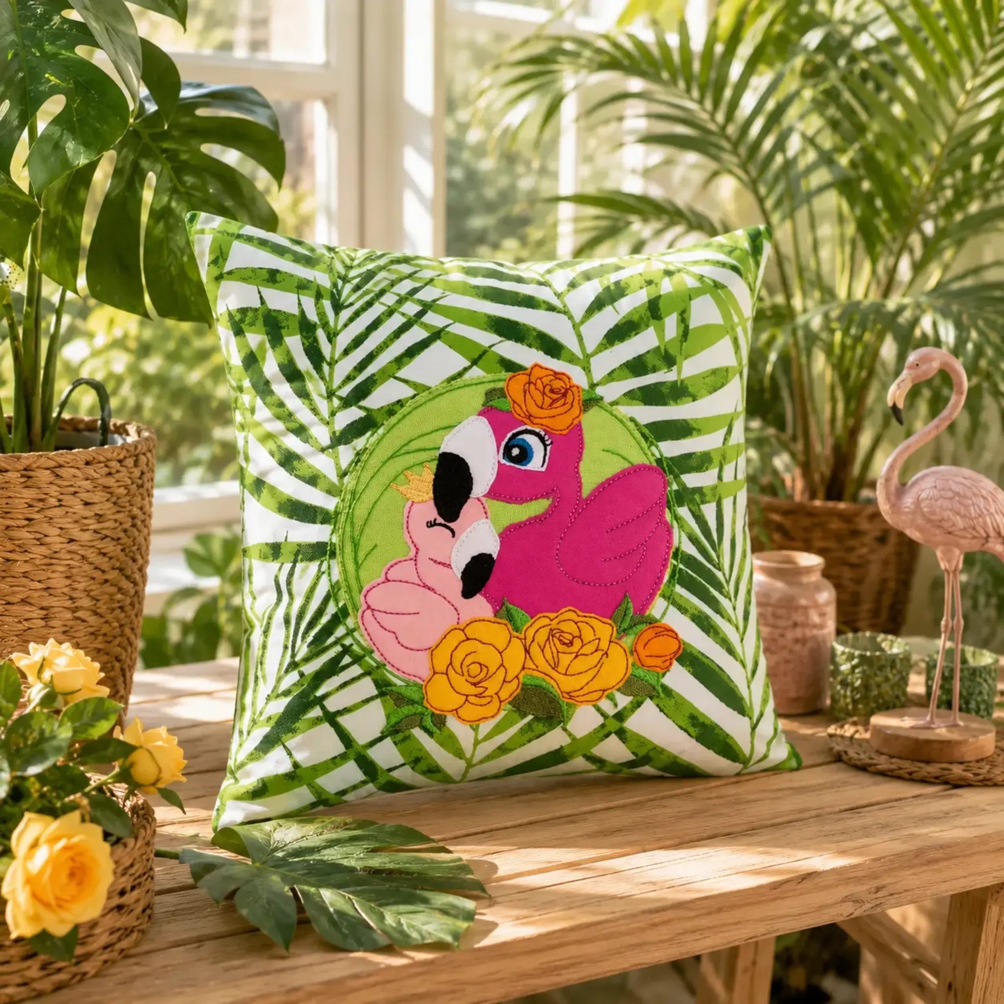 Stickdatei Flamingo-Liebe Vollstick und Doodleapplikation