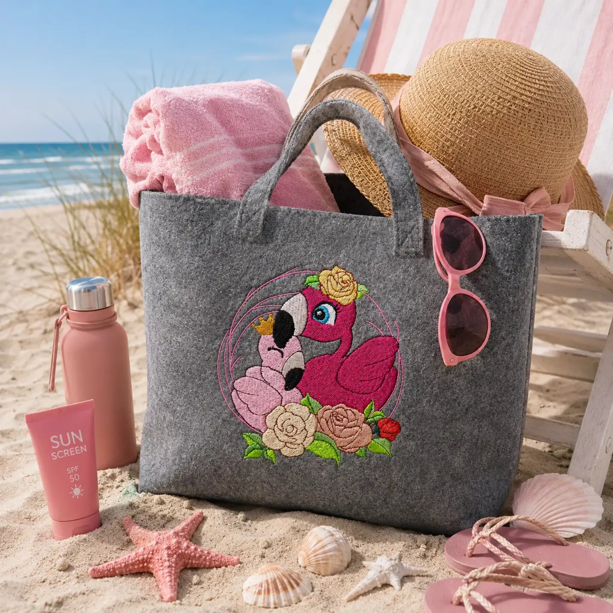 Stickdatei Flamingo-Liebe Vollstick und Doodleapplikation