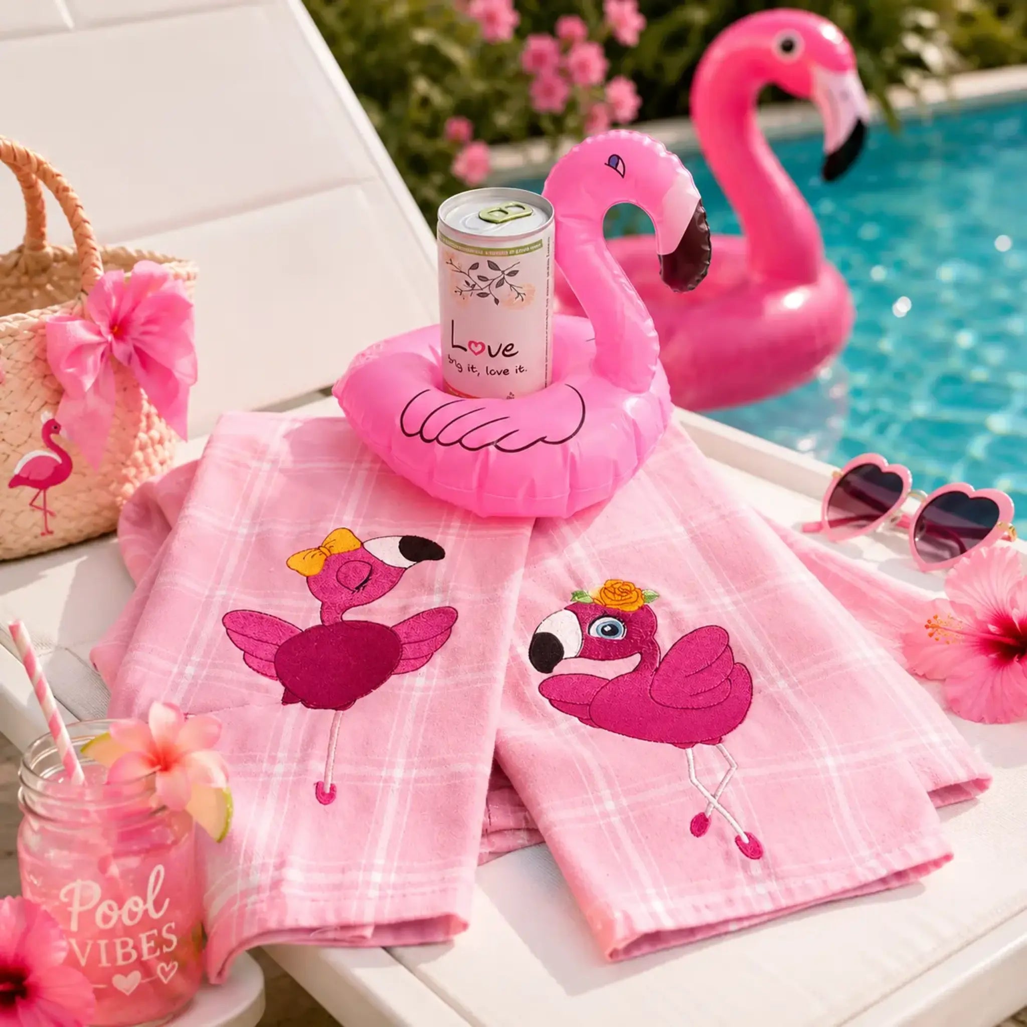 Stickdatei Flamingo-Liebe Vollstick und Doodleapplikation
