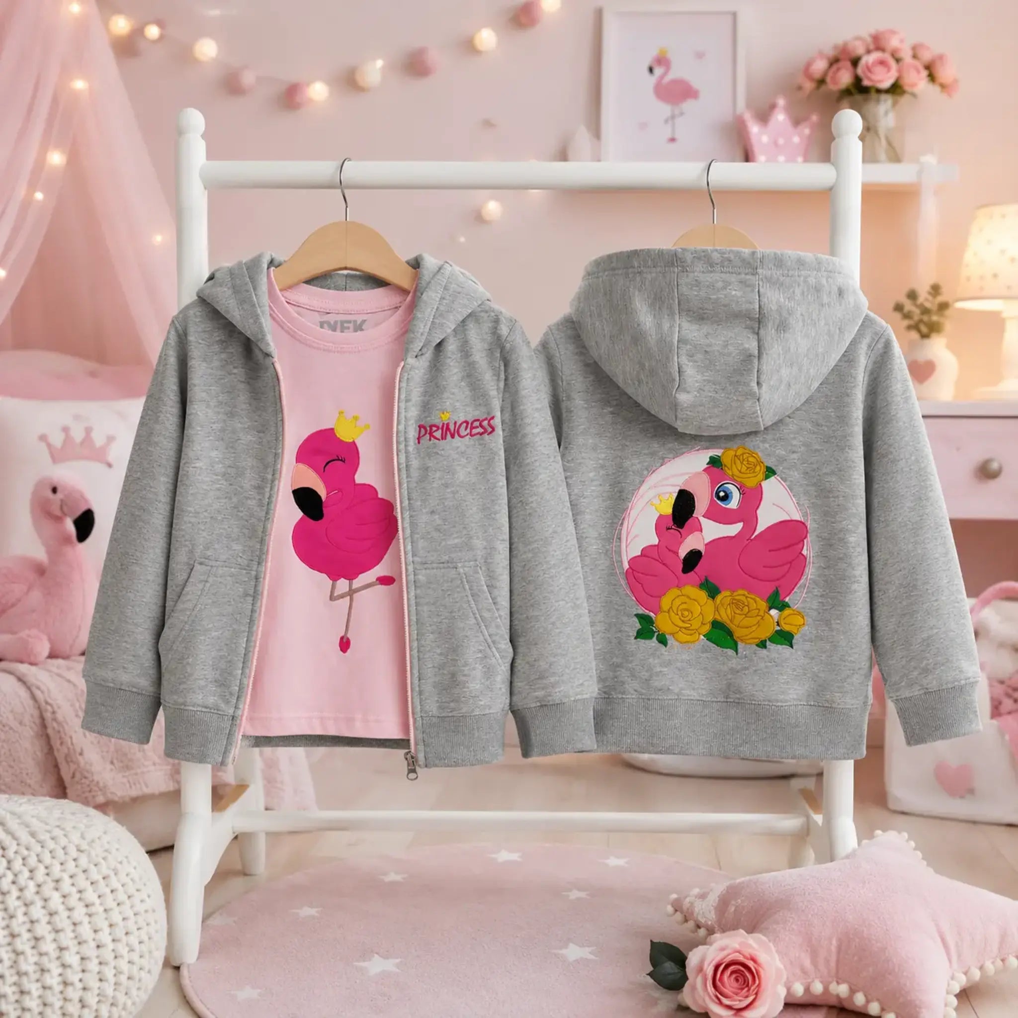 Stickdatei Flamingo-Liebe Vollstick und Doodleapplikation