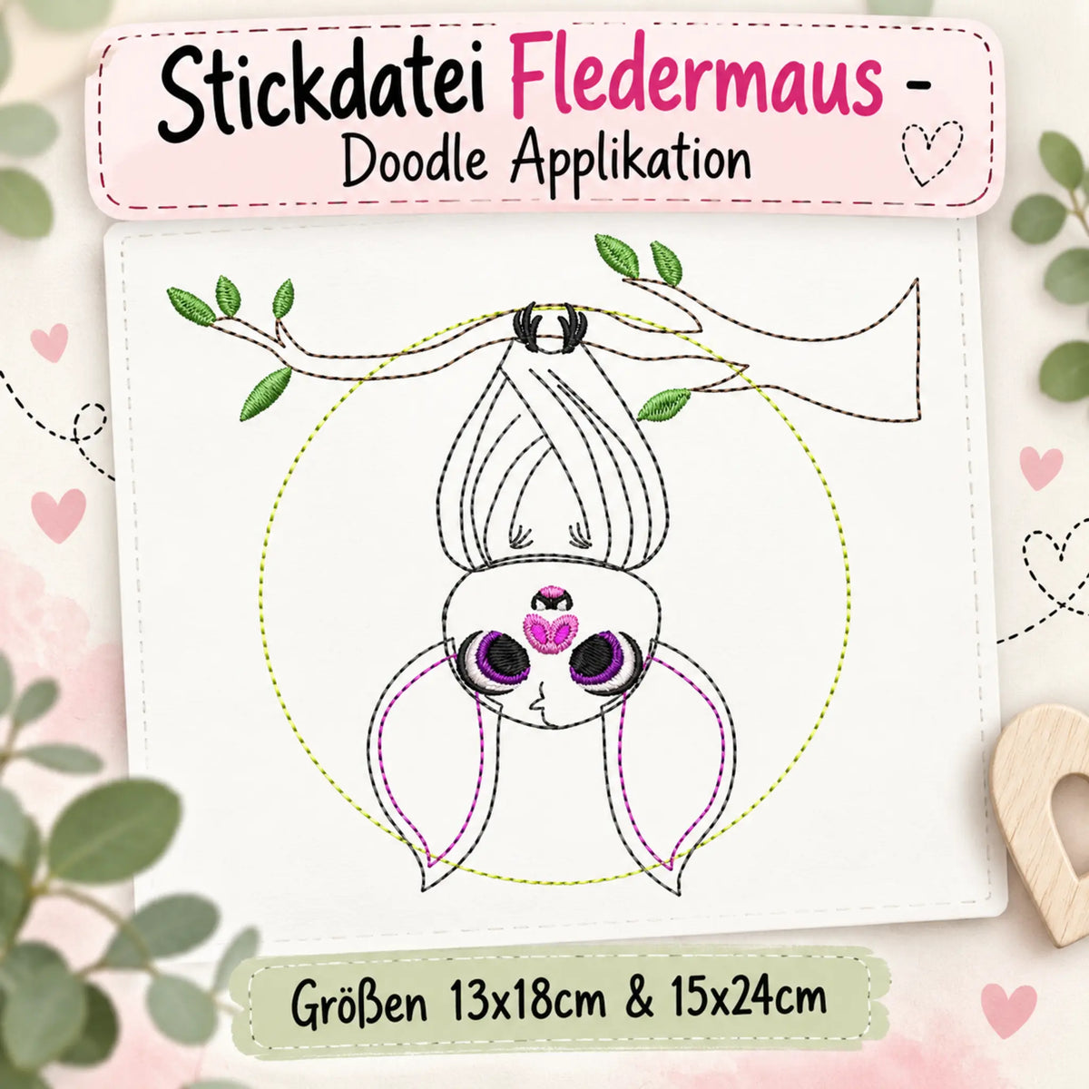 Stickdatei Fledermaus Doodle Applikation