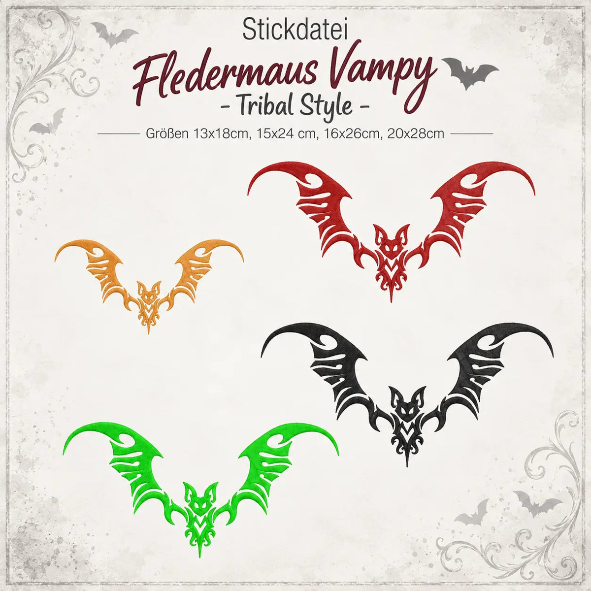 Stickdatei Fledermaus Vampy 🦇 Tribal Tattoo Style