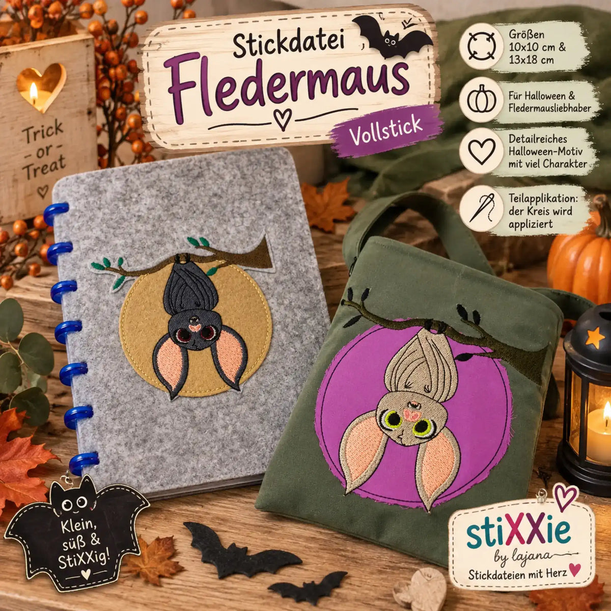 Stickdatei Fledermaus 🦇 Vollstick 10x10 13x18