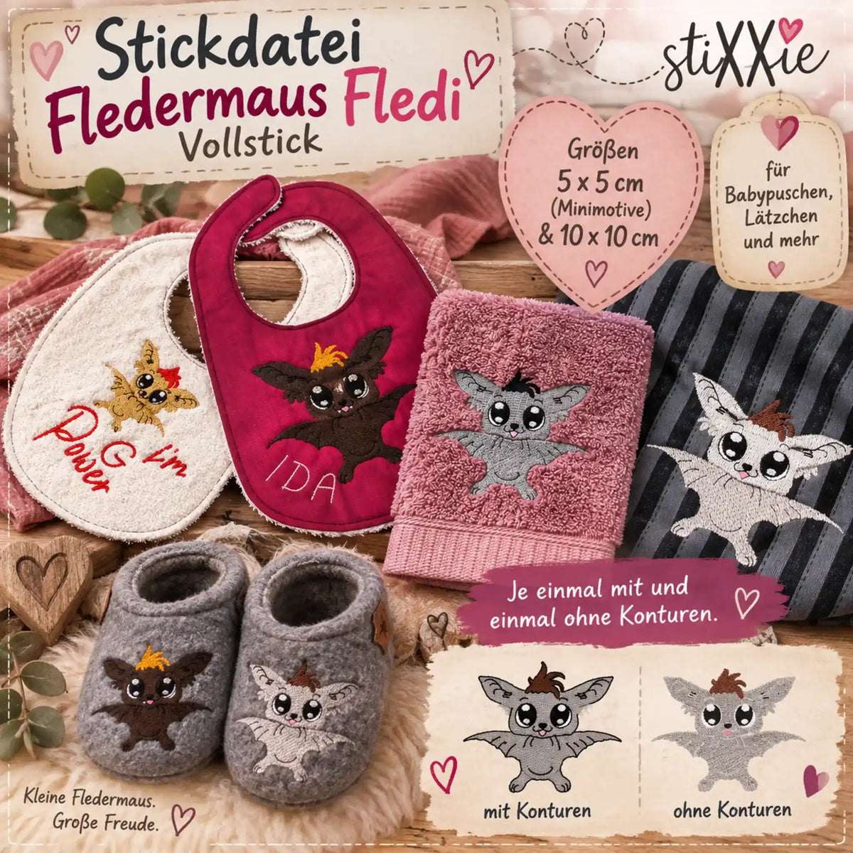 Stickdatei Fledermaus Fledi