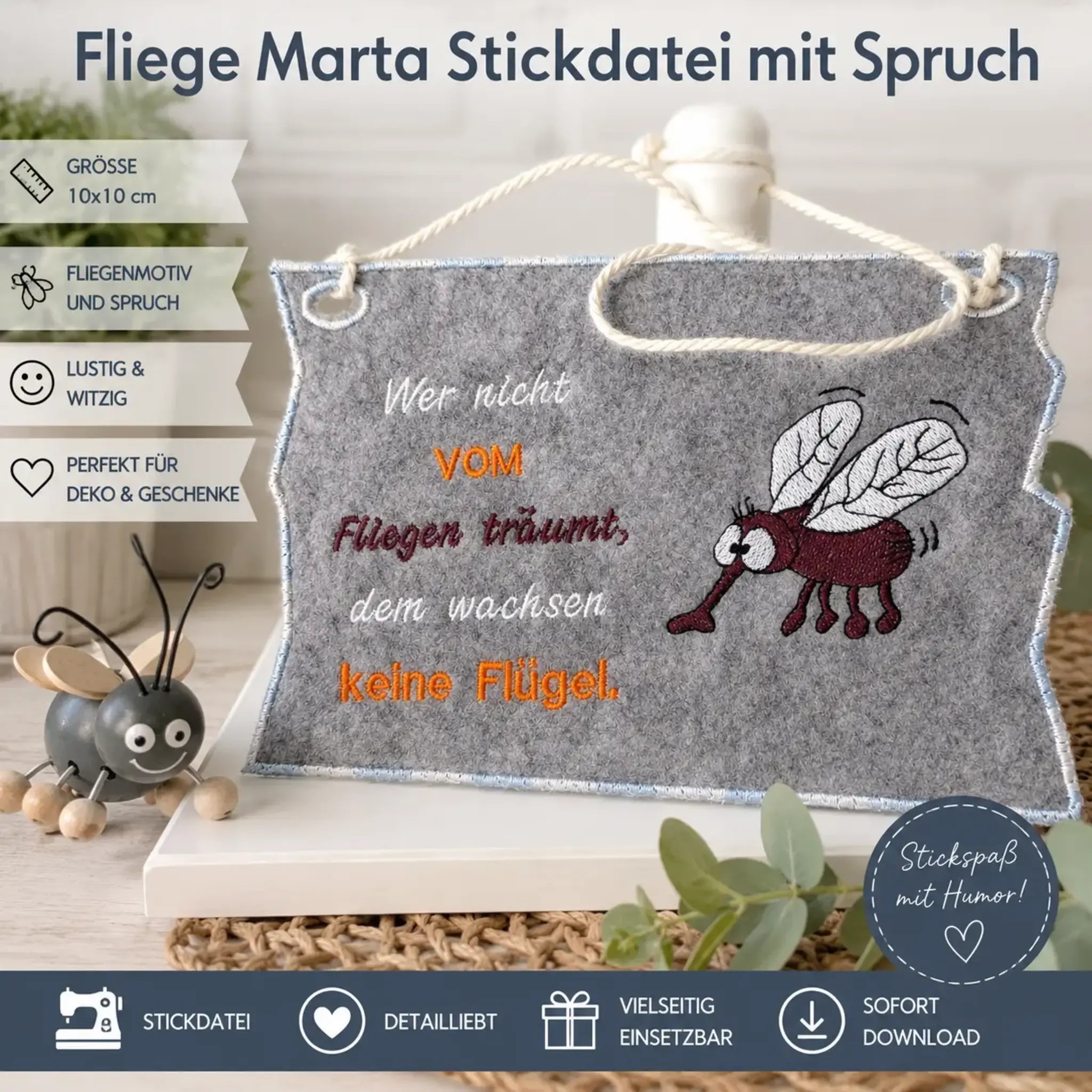 Fliege Marta Stickdatei mit Spruch – Lustig & Witzig