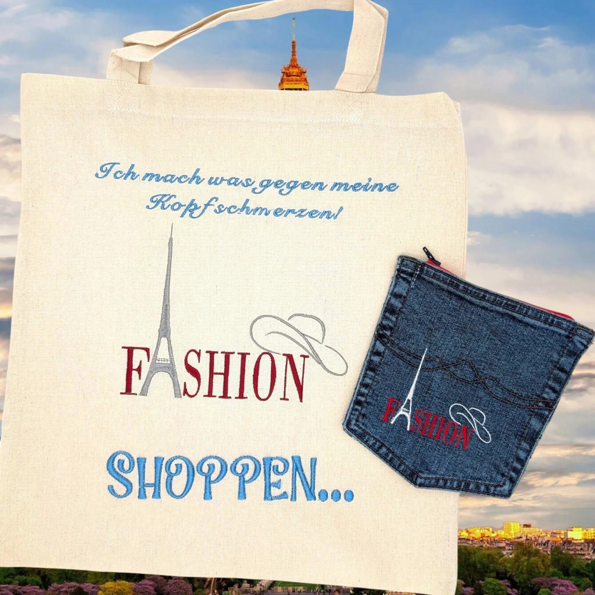 Fashion Stickdatei Set - Lippenstift, Nagellack, Mascara, Duft und Kosmetiktasche Motive
