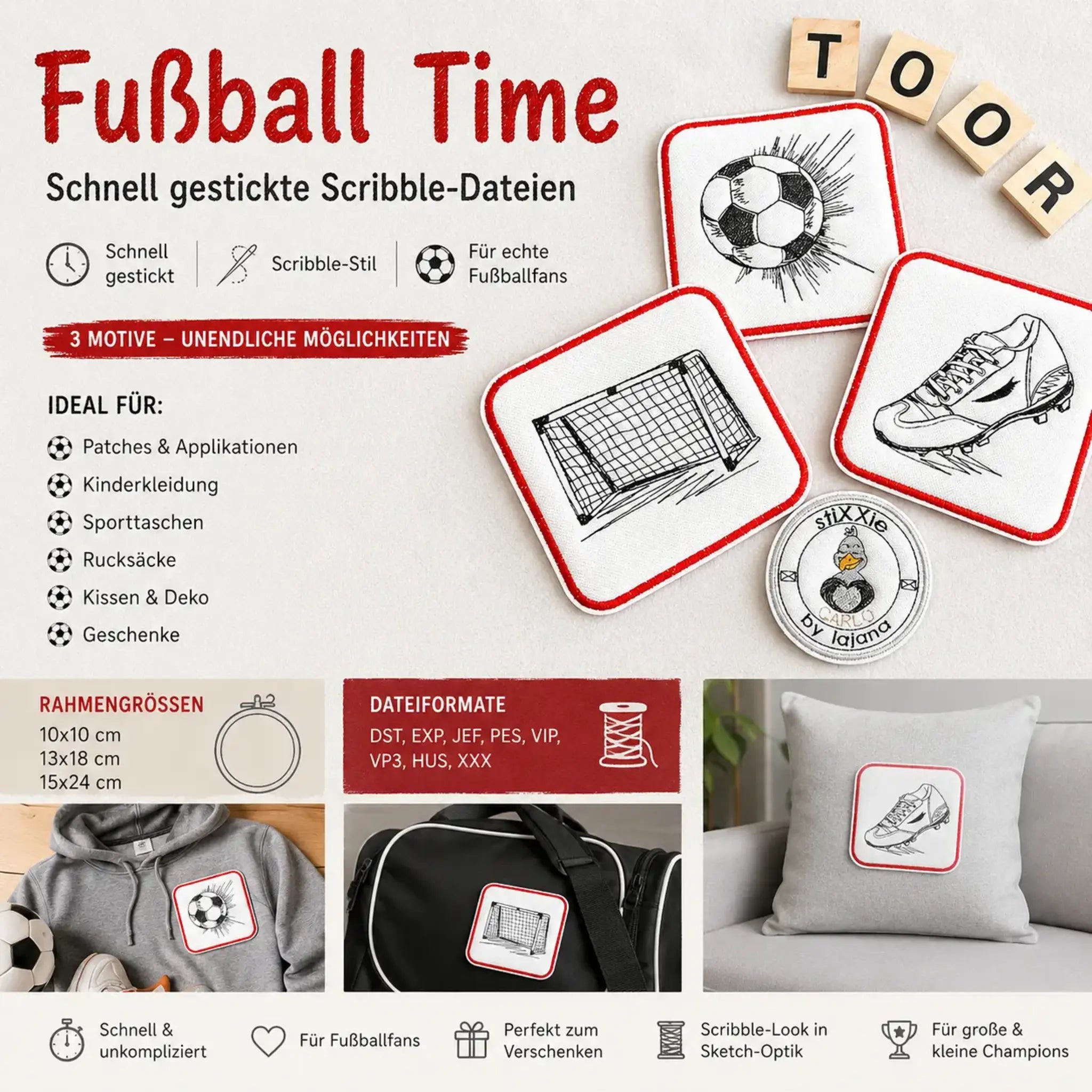 Stickdatei Fußball Time ⚽ – Scribble-Designs für echte Fußballfans