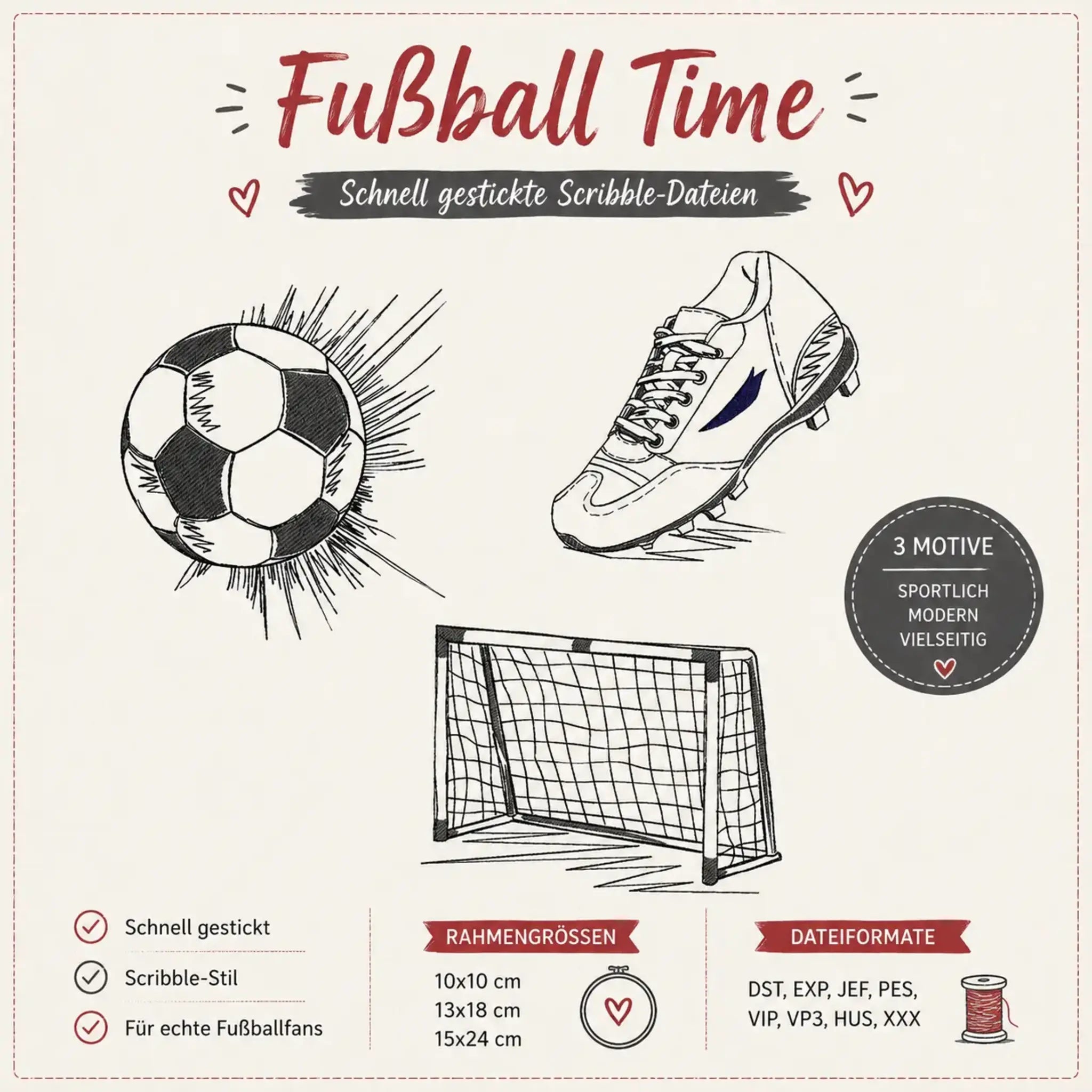 Stickdatei Fußball Time ⚽ – Scribble-Designs für echte Fußballfans