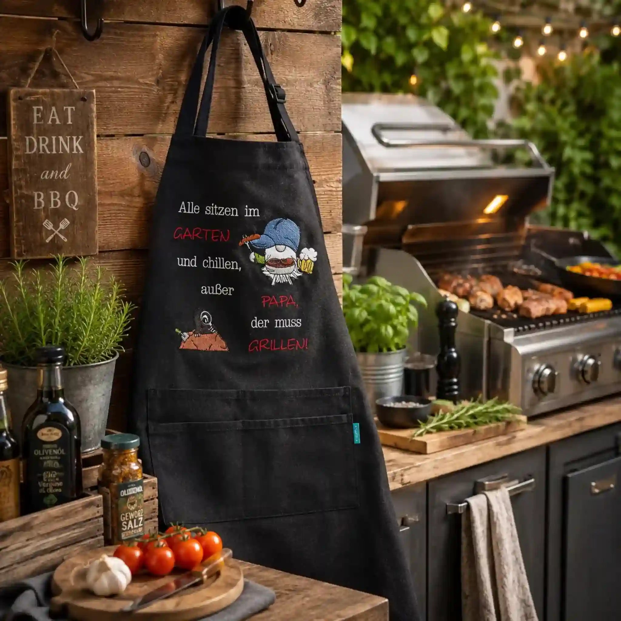 Stickdatei Garten- und Grillwichtel mit Sprüchen 🌿 – 5 Motive + 2 Sprüche