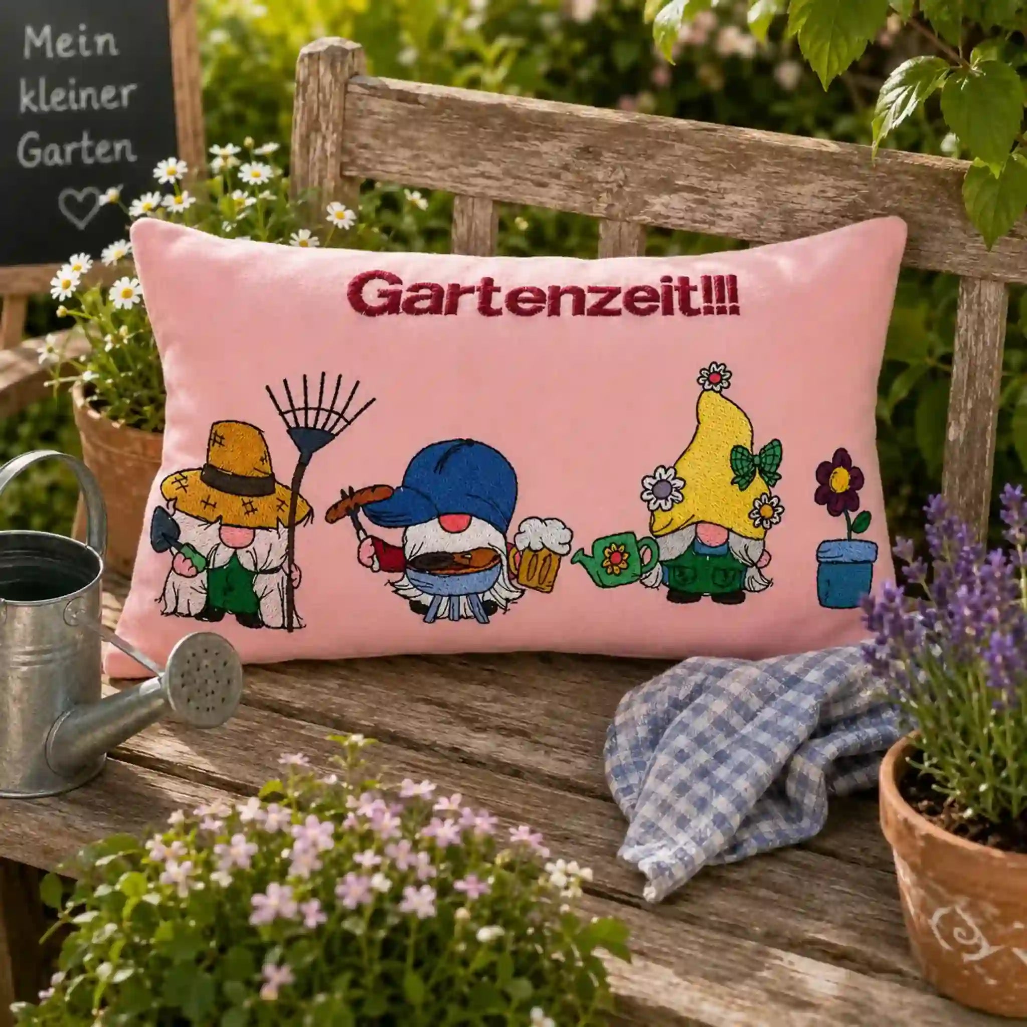 Stickdatei Garten- und Grillwichtel mit Sprüchen 🌿 – 5 Motive + 2 Sprüche