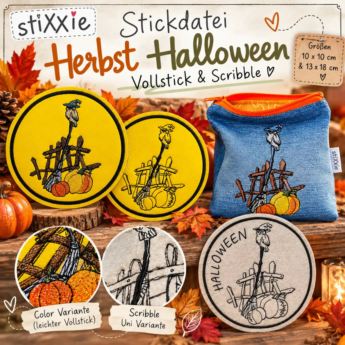 Stickdatei Herbst Halloween – Color & Scribble