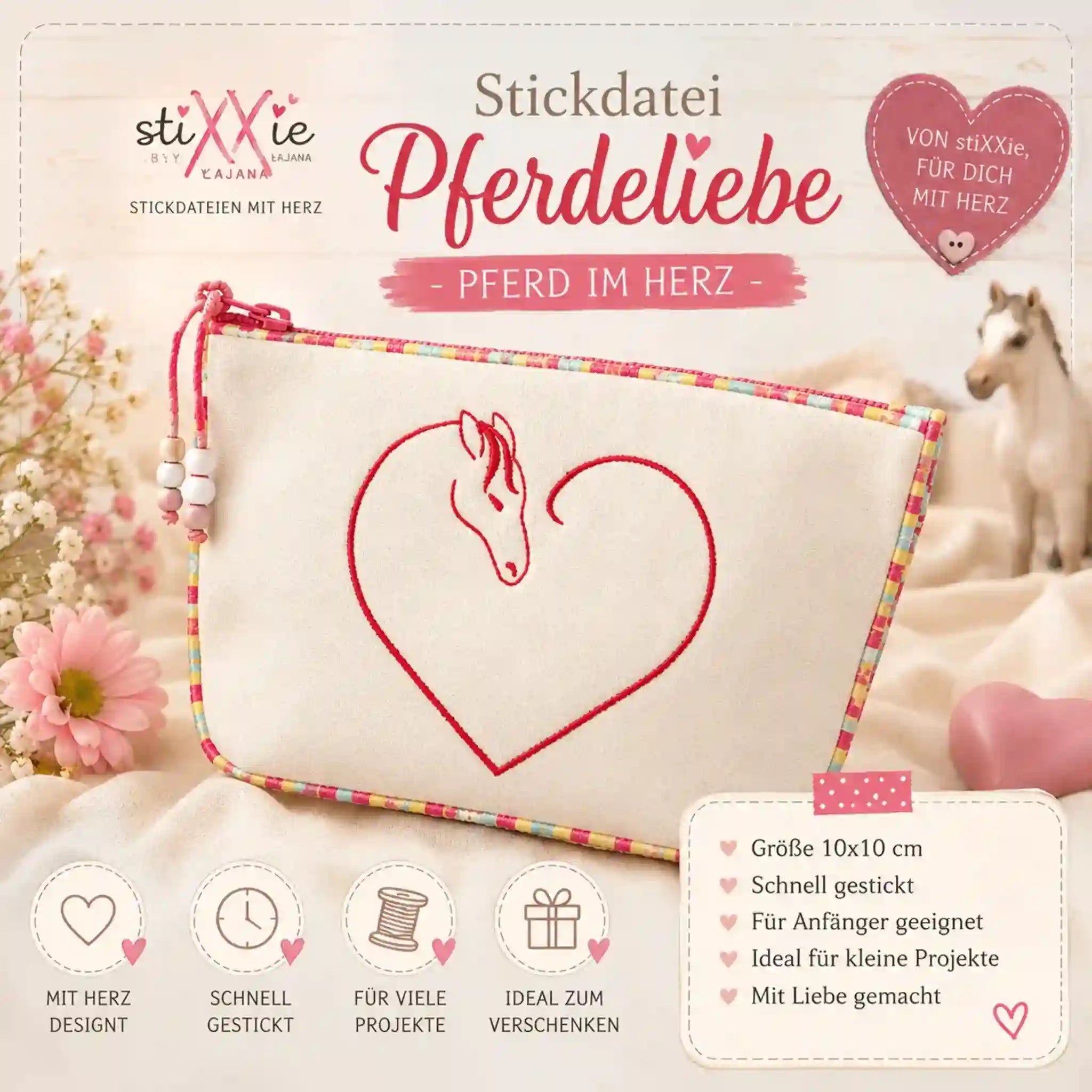 Stickdatei Pferdeliebe - Pferd im Herz