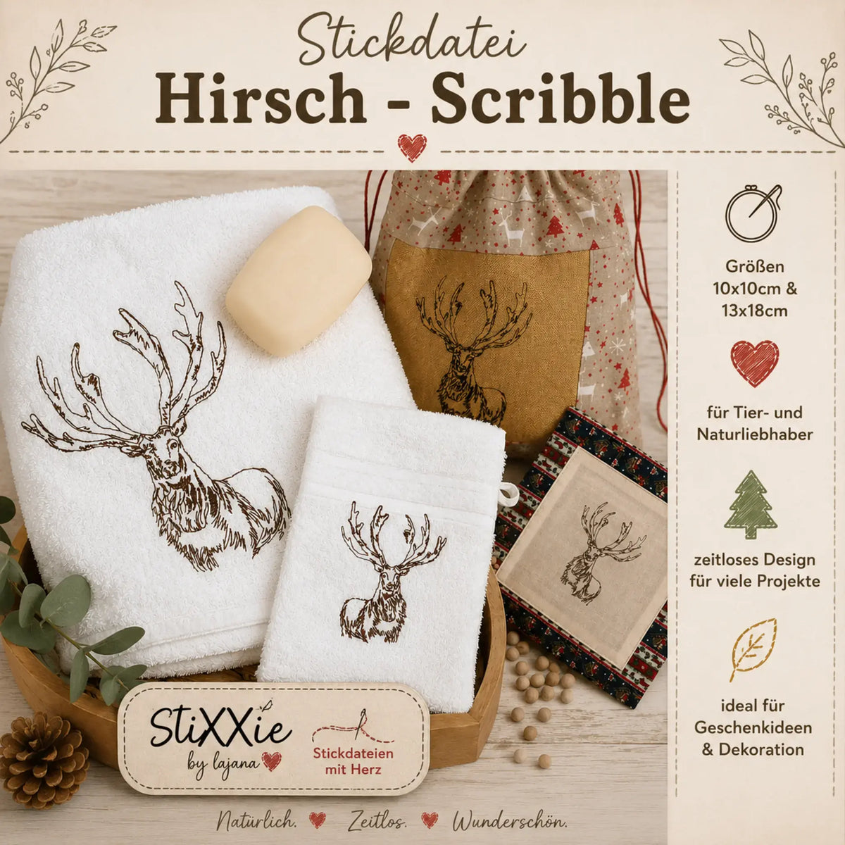 Stickdatei Hirsch Scribble