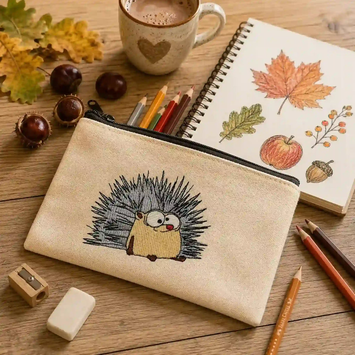 Stickdatei Igel und Herbstmotive