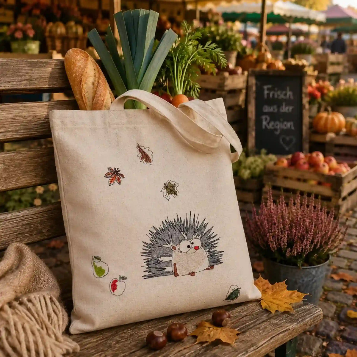 Stickdatei Igel und Herbstmotive