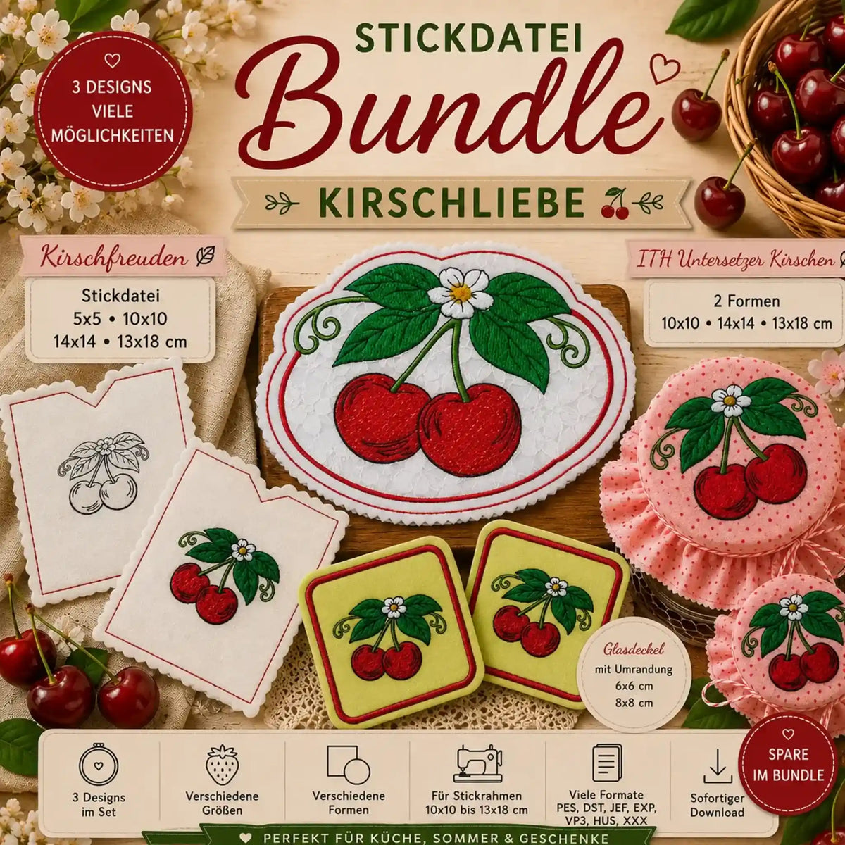 Stickdatei Kirschliebe 🍒 – Das große Kirsch-Bundle