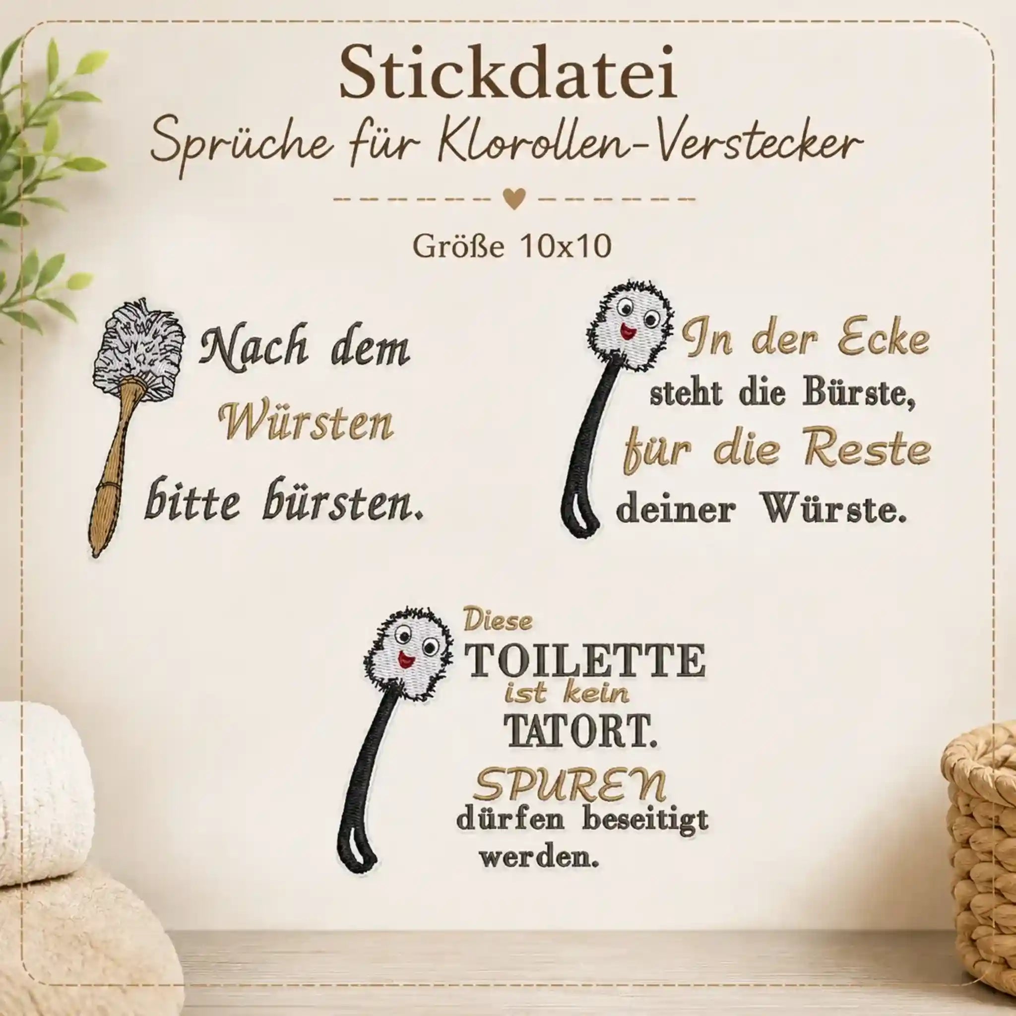 Stickdatei Sprüche für Klorollen-Verstecker