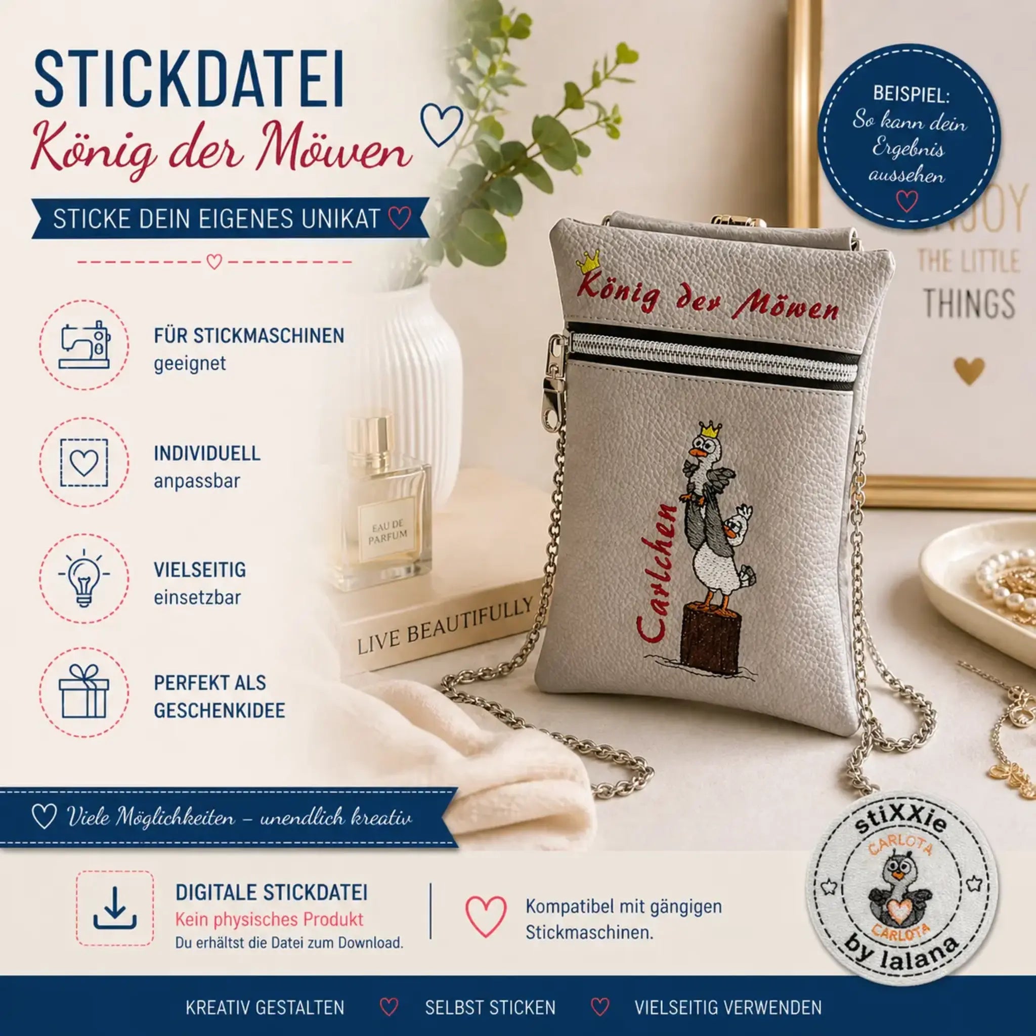 Stickdatei Möwe Carlo - König der Möwen