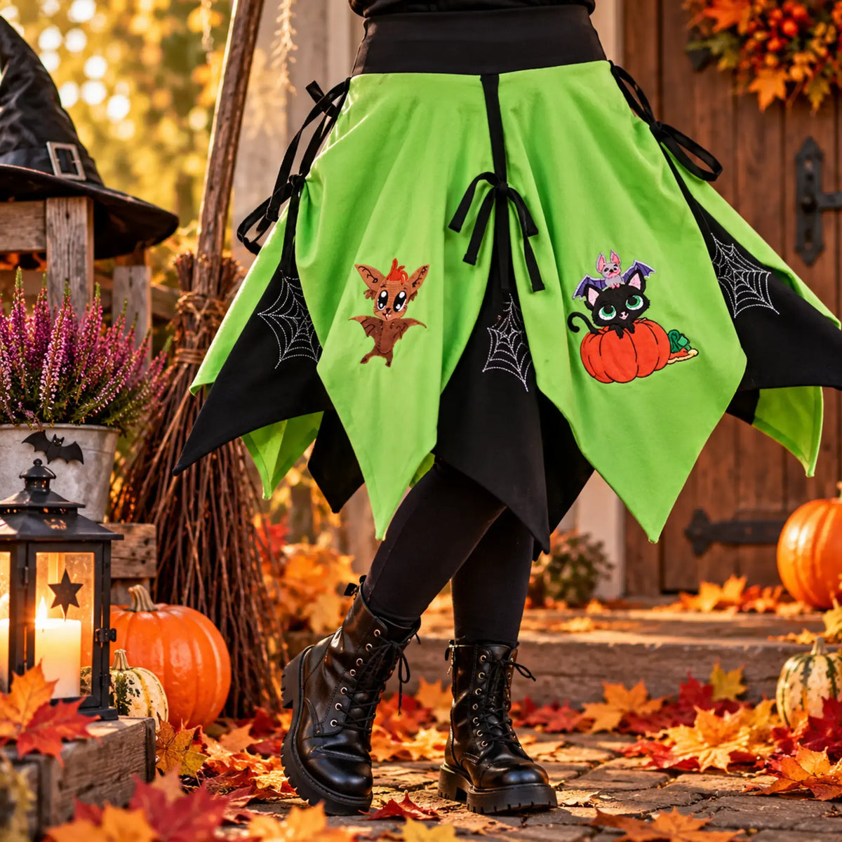Stickdatei Halloween Kürbis, Katze, Fledermaus
