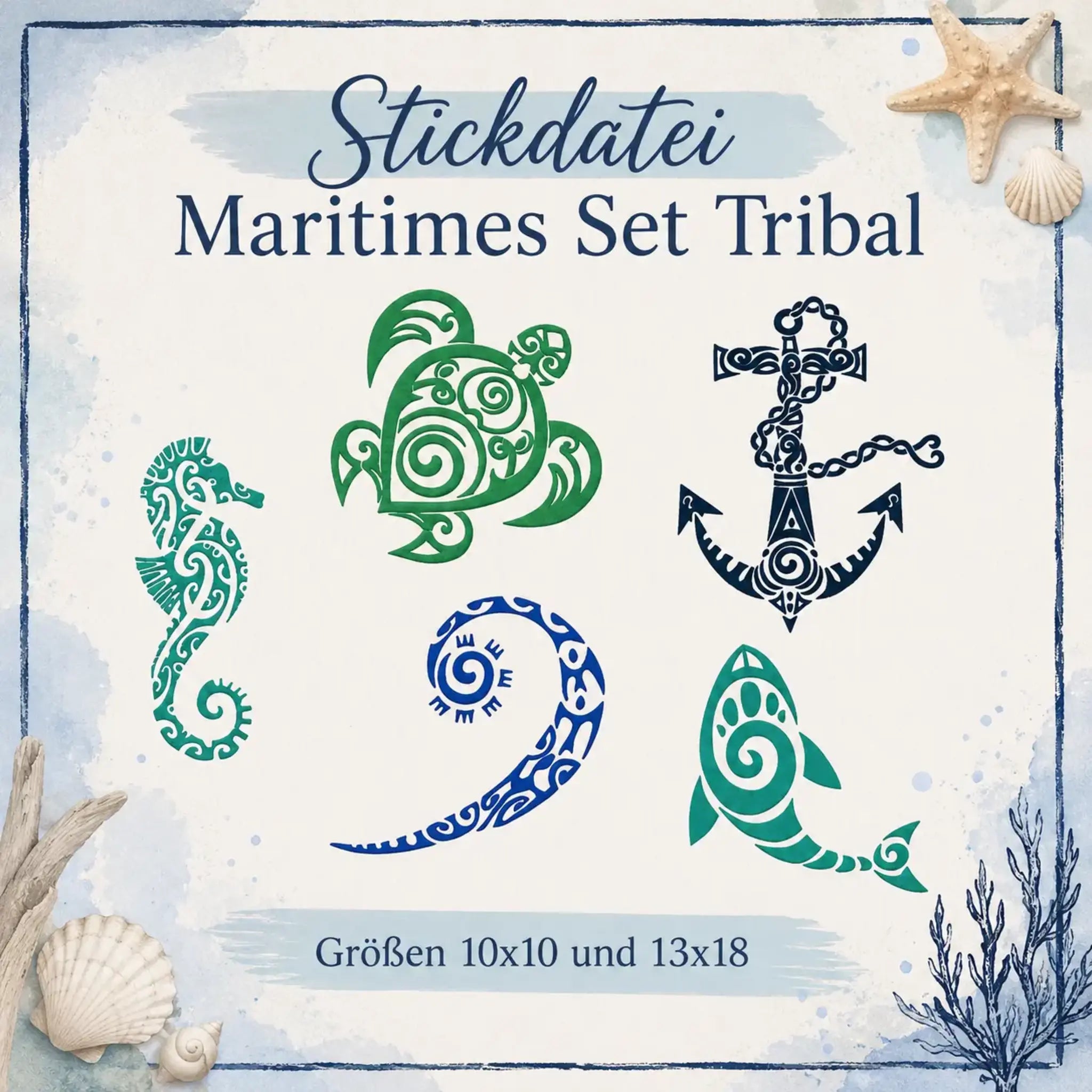 Stickdatei Maritime Tribal Set ⚓ – 5 Motive im Tattoo-Stil