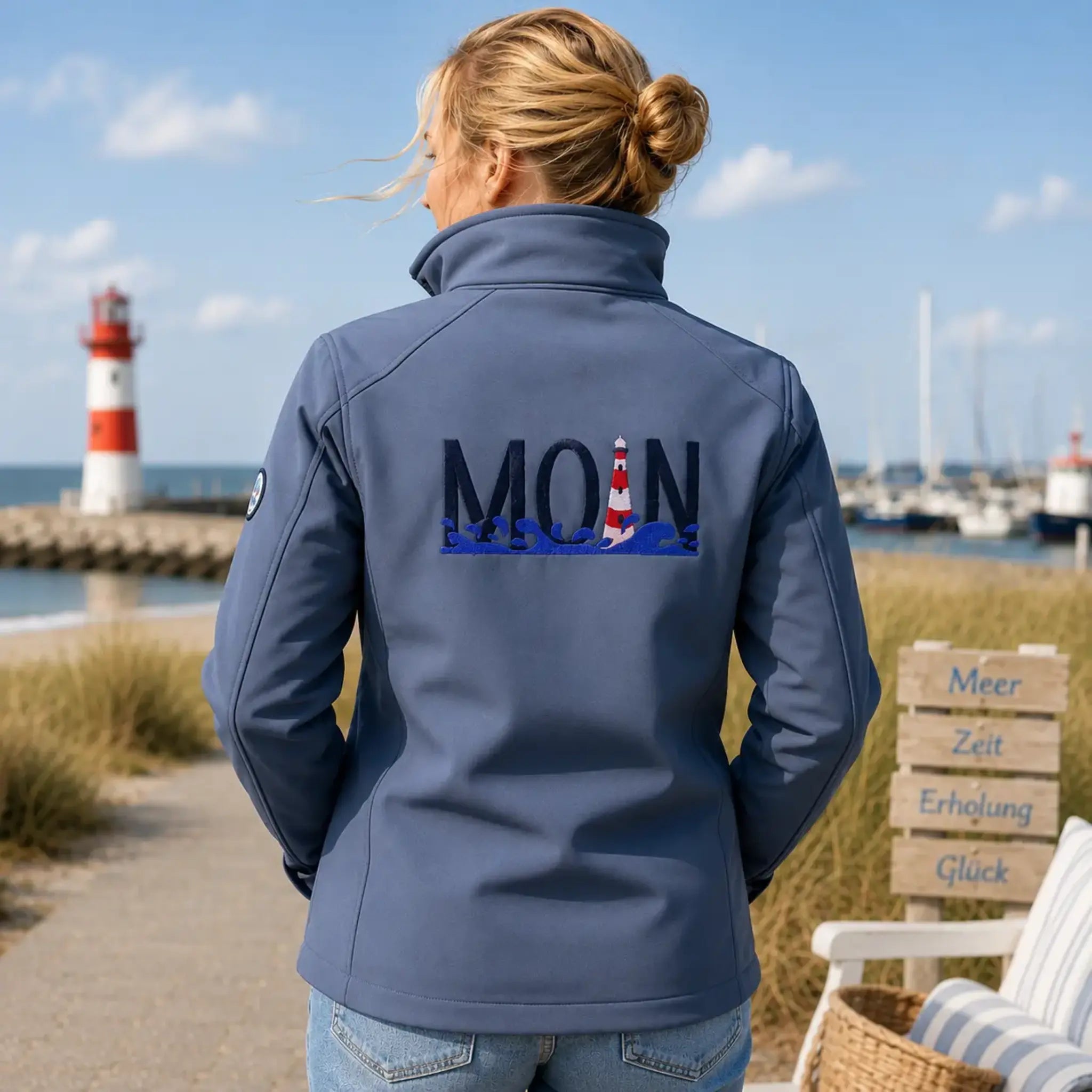 Stickdatei Leuchtturm mit Spruch MOIN – Maritimes Stickmotiv