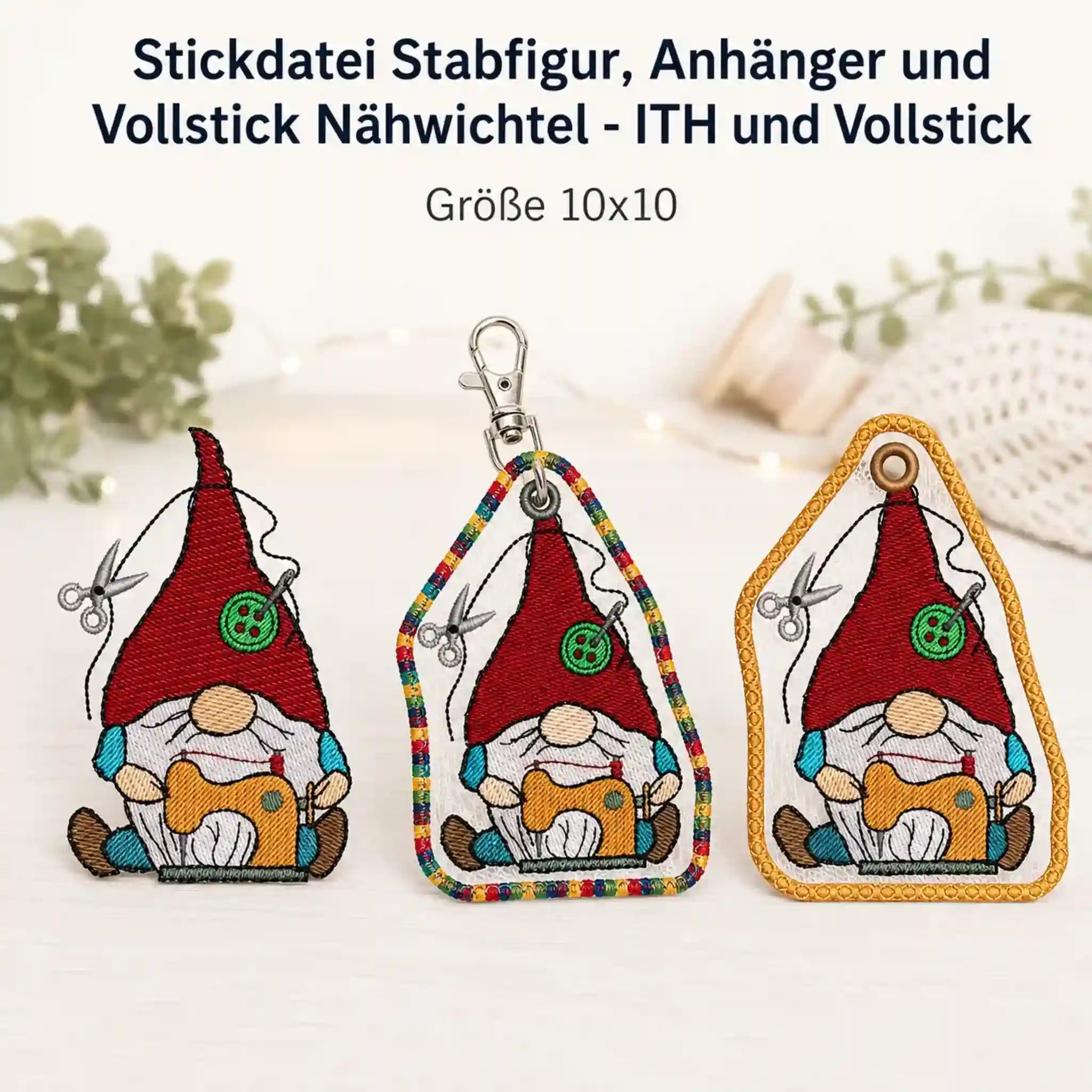 ITH Stickdatei Stabfigur, Anhänger und Vollstick Nähwichtel
