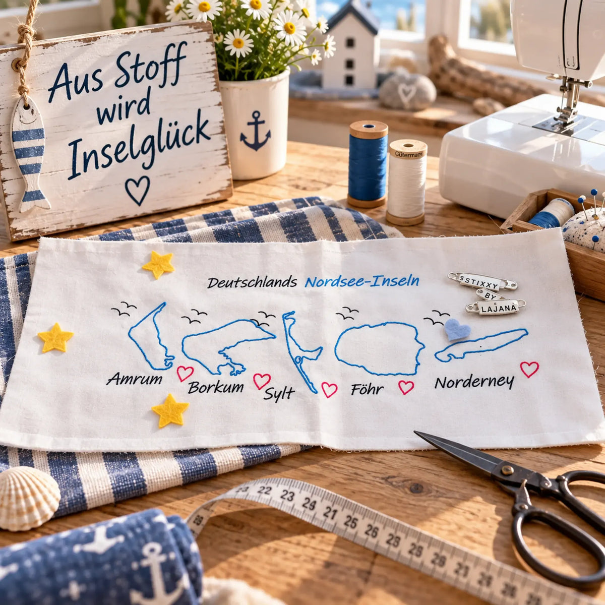 Stickdatei Deutschlands Nordseeinseln – Konturen & Vollstick
