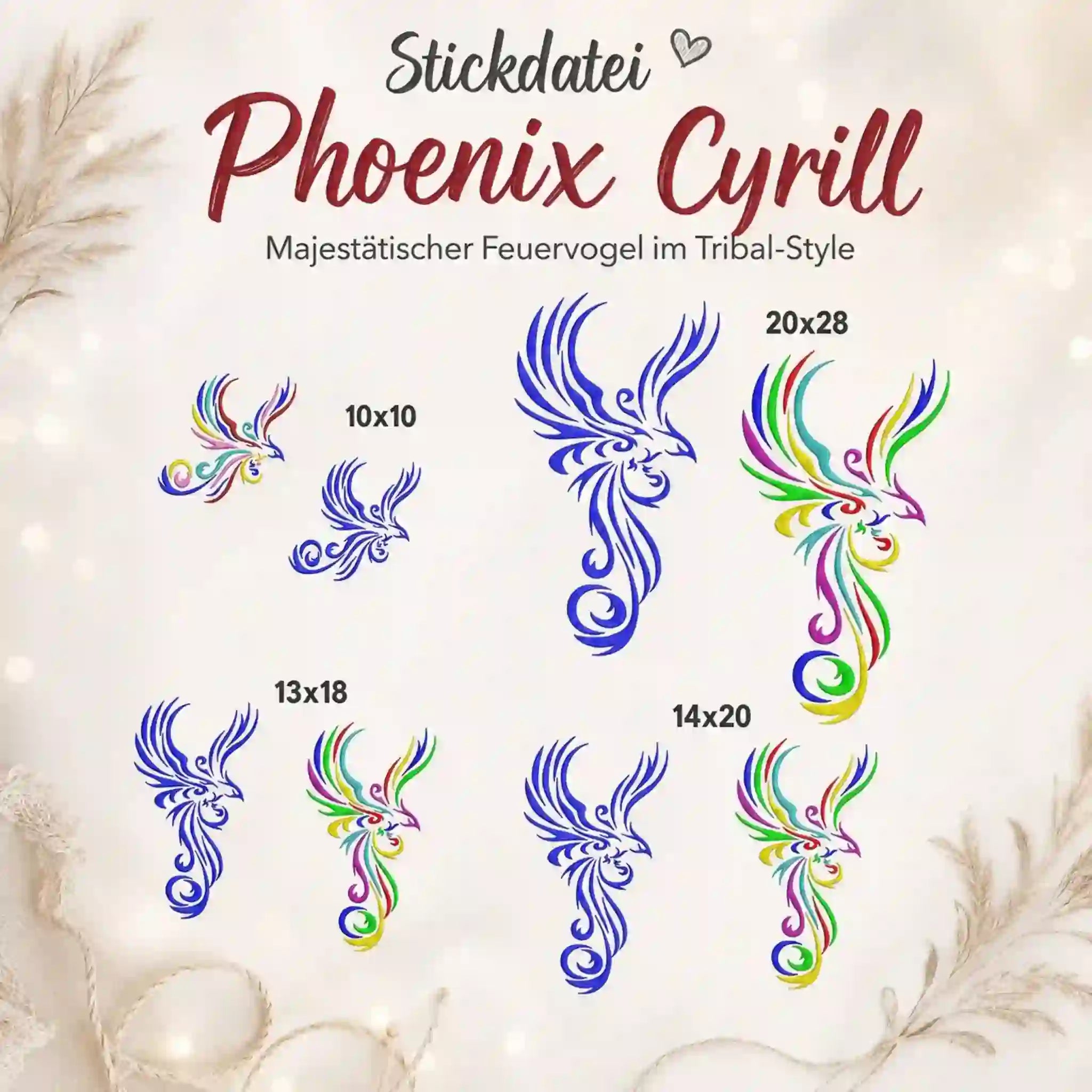 Stickdatei Phoenix Cyrill Tribal – Majestätischer Feuervogel