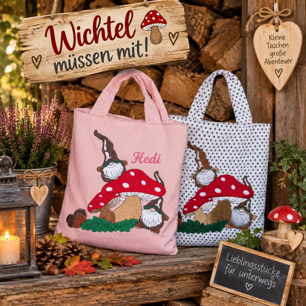 Stickdatei Pilze mit Wichtel