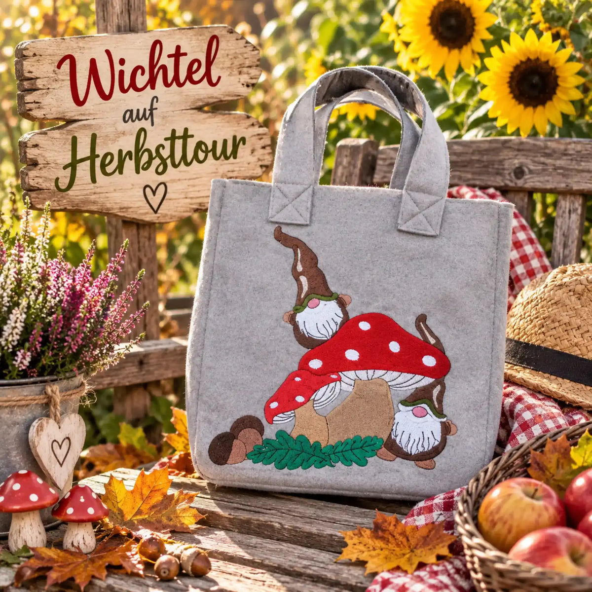 Stickdatei Pilze mit Wichtel