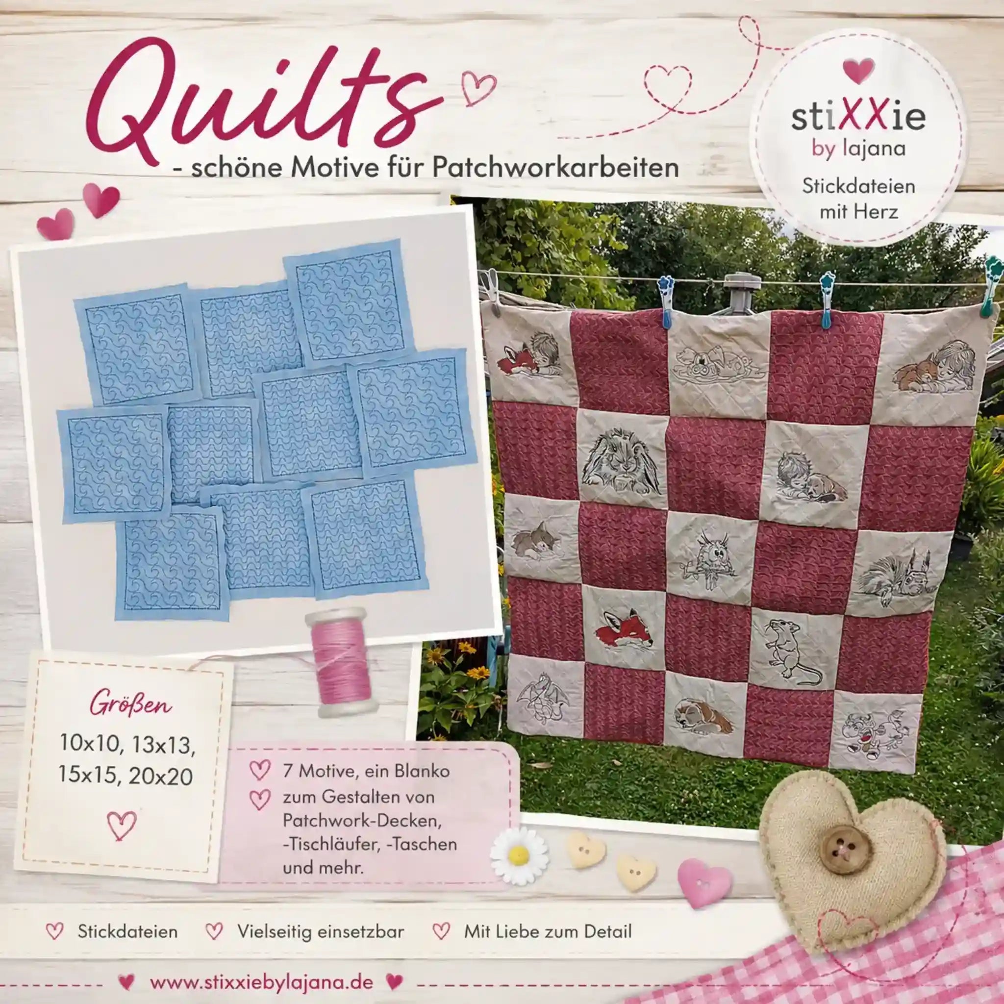 Stickdatei Quilts - 7 Motive plus 1 Blanko