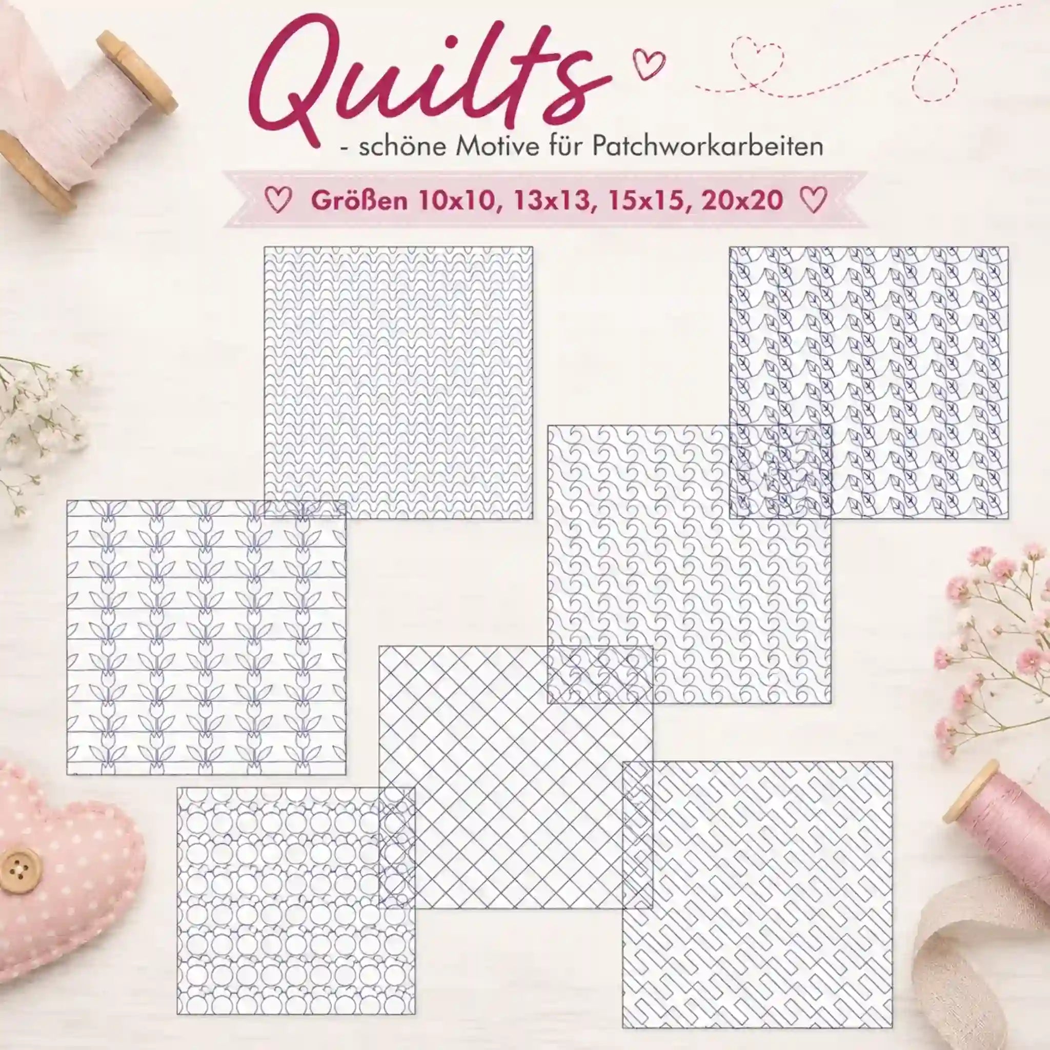 Stickdatei Quilts - 7 Motive plus 1 Blanko
