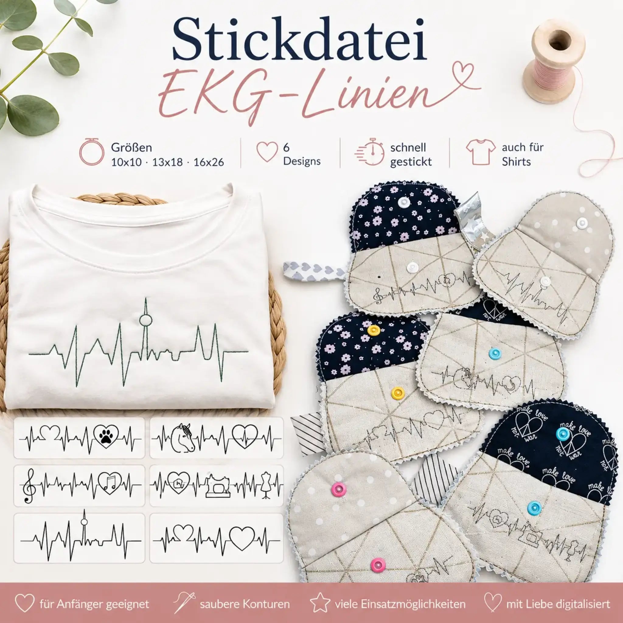 Stickdatei EKG Linien Set